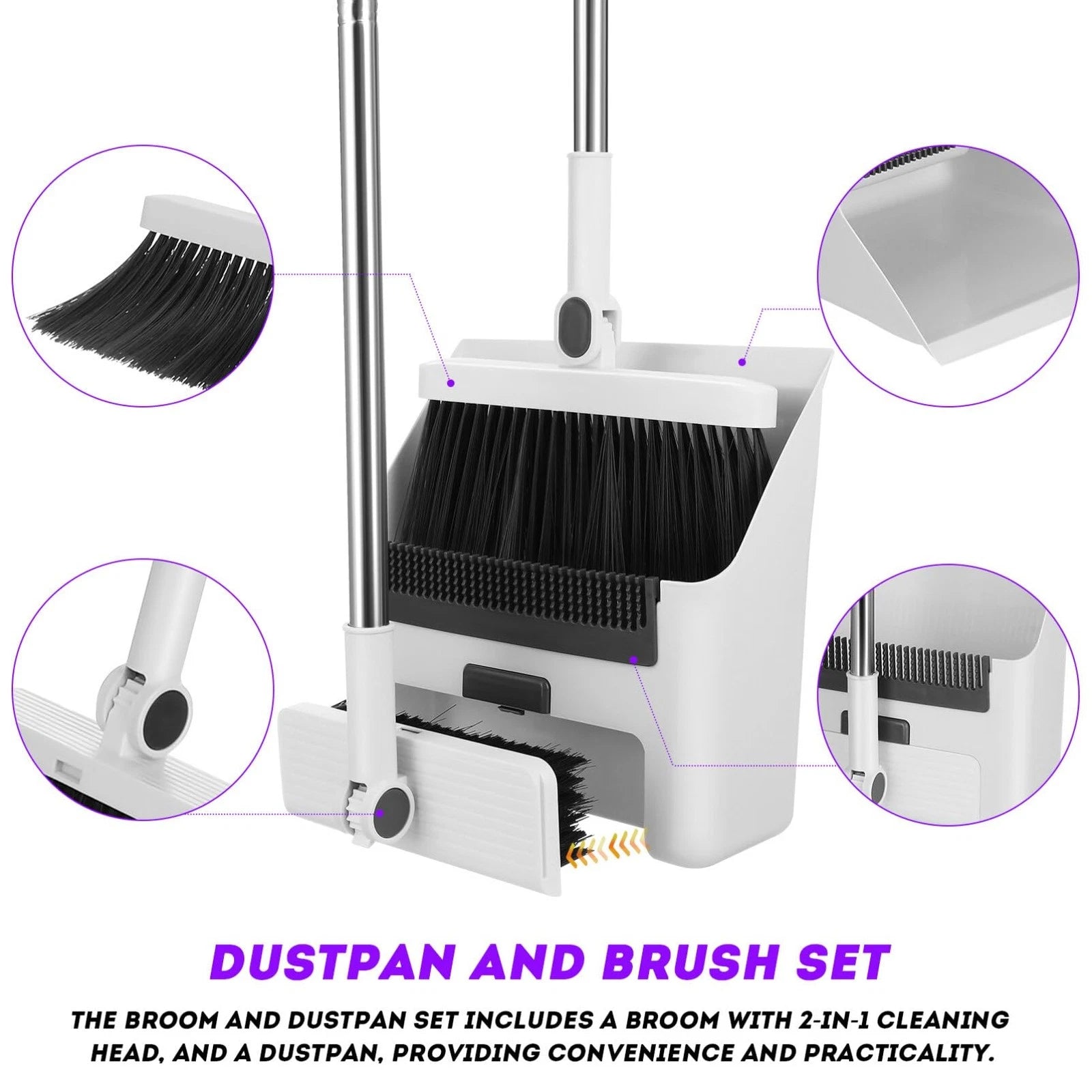 3 in 1 Broom and Dustpan Set, Foldable, Multi-Functional for Home Cleaning