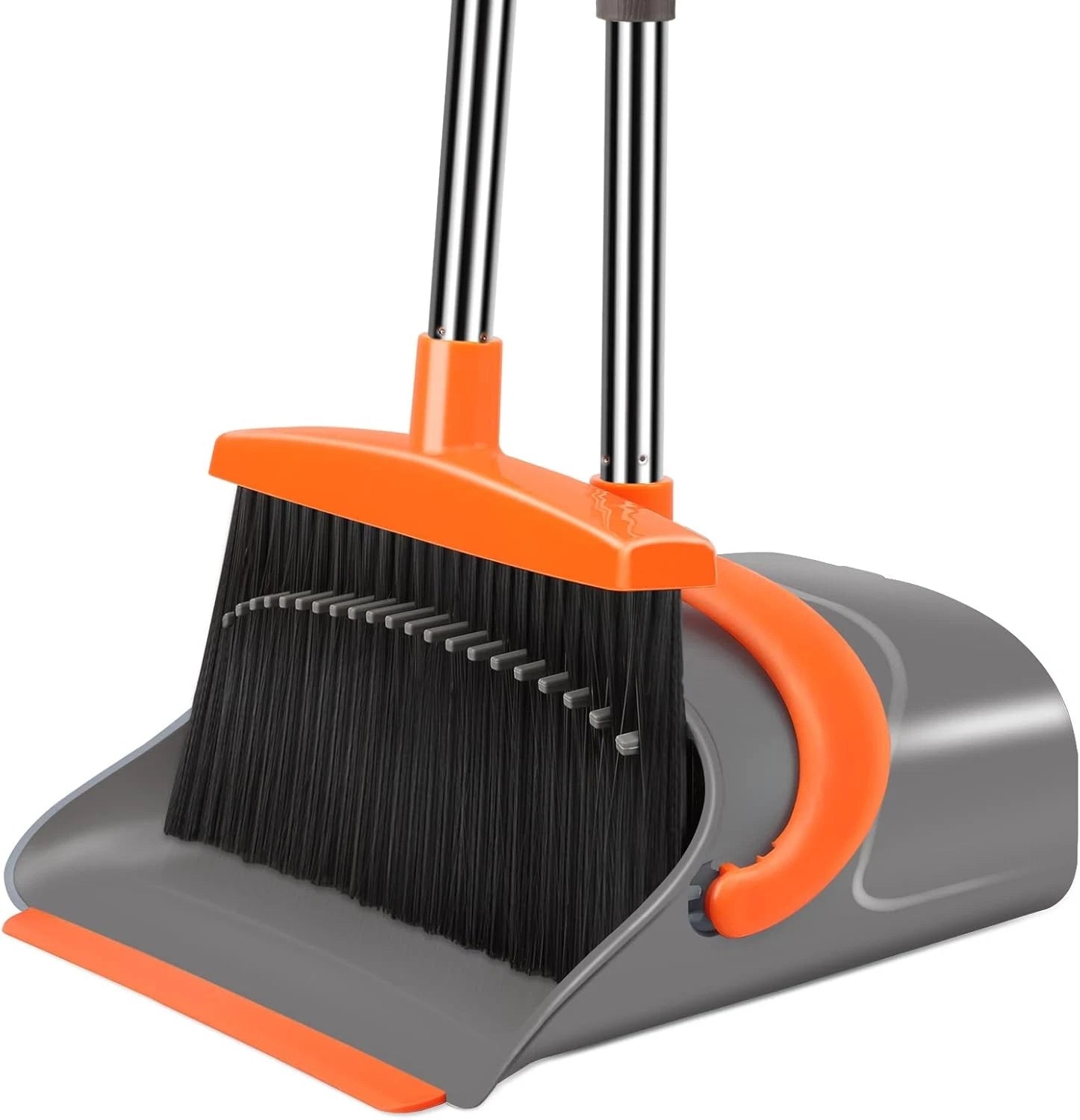 Combination set of broom and dustpan, long-handled broom with upright dustpan