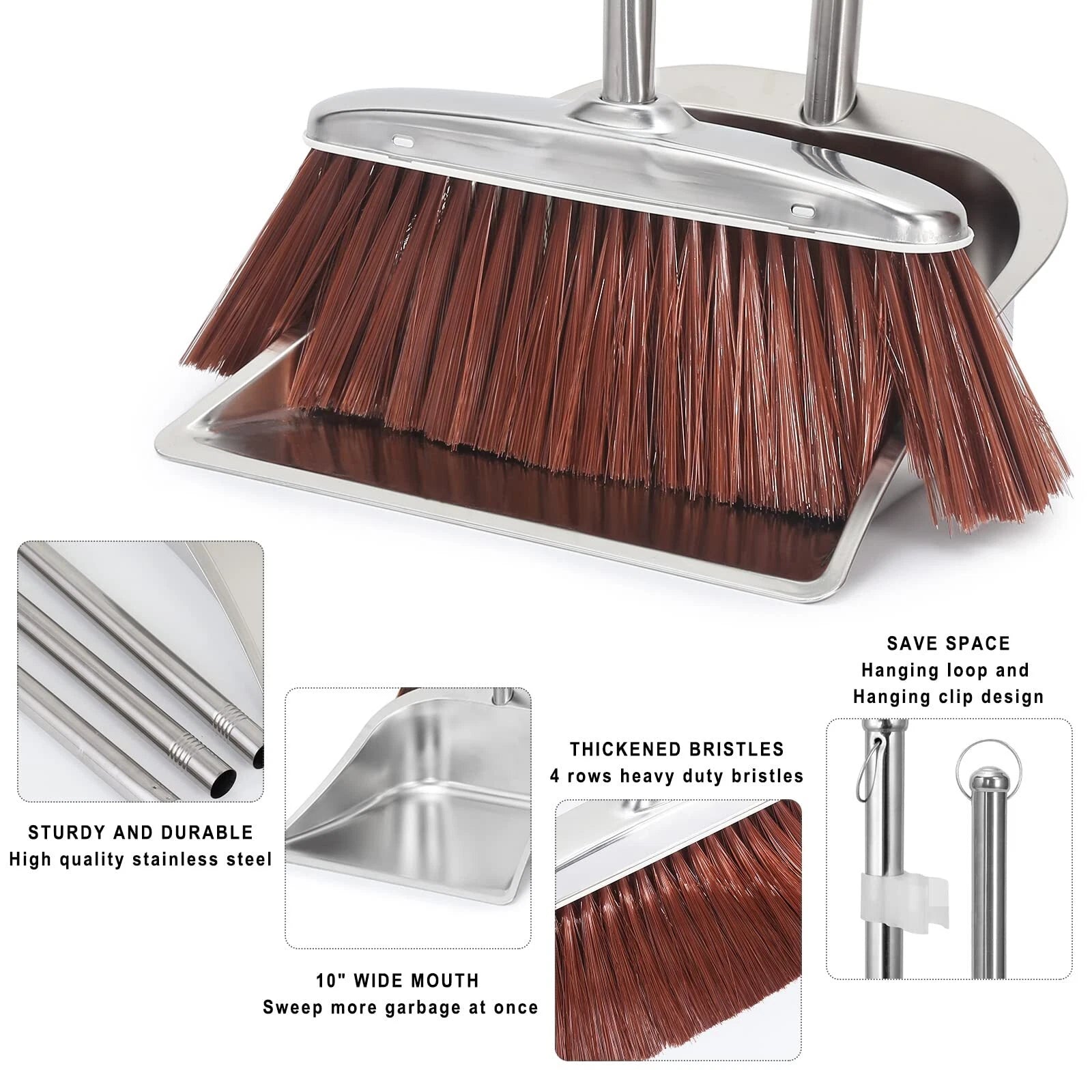 Broom and Dustpan Set for Home 56" Upright Long Handle Broom and Dustpan Set ...