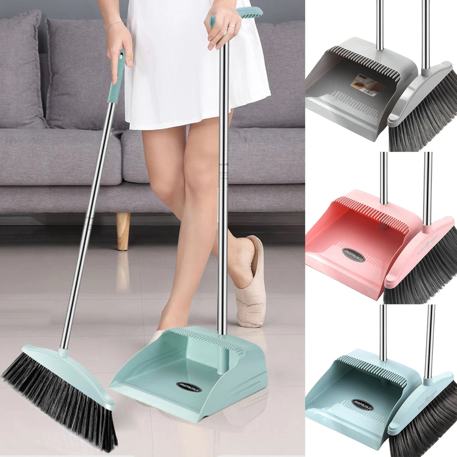Broom And Dustpan Set Stand Up Broom And Dustpan With Teeth Lightweight Grand