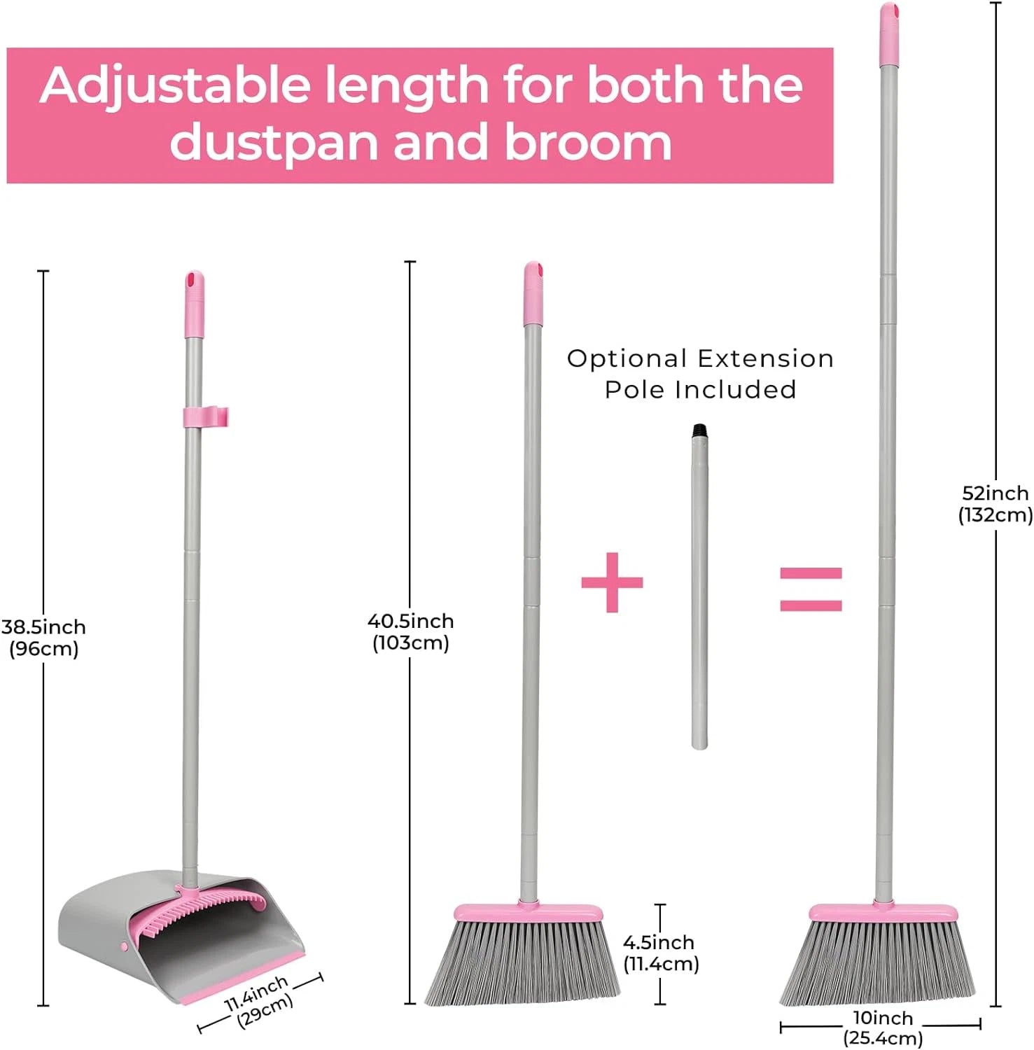 Pink Broom with Dustpan Combo Set,52" Brooms for Sweeping Indoor Broom and Dustp