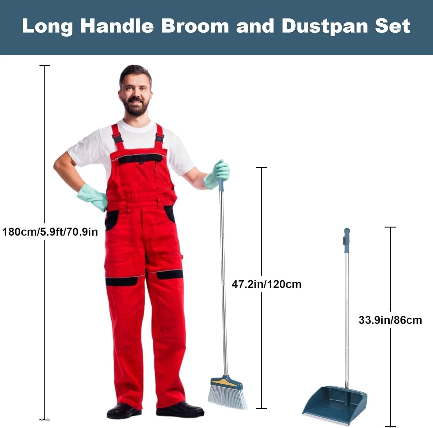 Broom with Dustpan Combo Set,Long Handle Broom and Sturdy Wide Dust Pan for Home