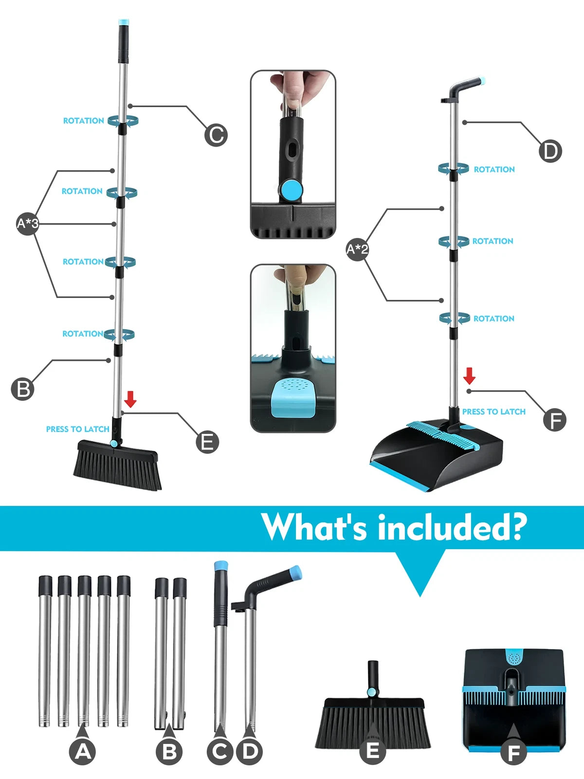 Broom and Dust Pan Combo,Steel Broom and Dustpan Set for Home,Dust Pan with 56.9