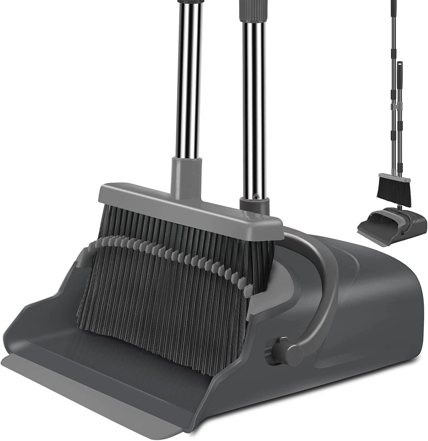 Broom and Dustpan Set Indoor Outdoor, Stand Up Broom Combo for Home Office Use