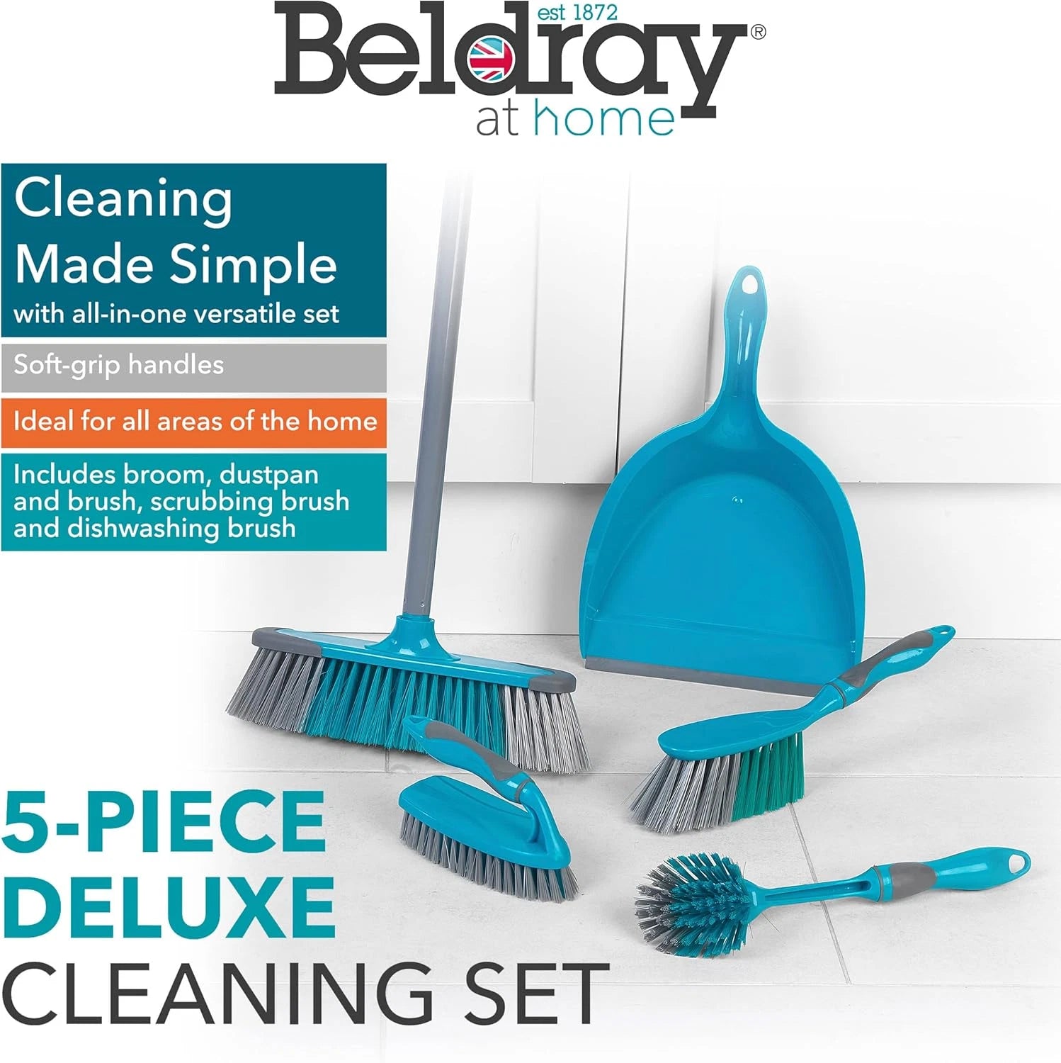 Cleaning Bundle with Broom, Dustpan and Brush Set, Scrubbing Brush