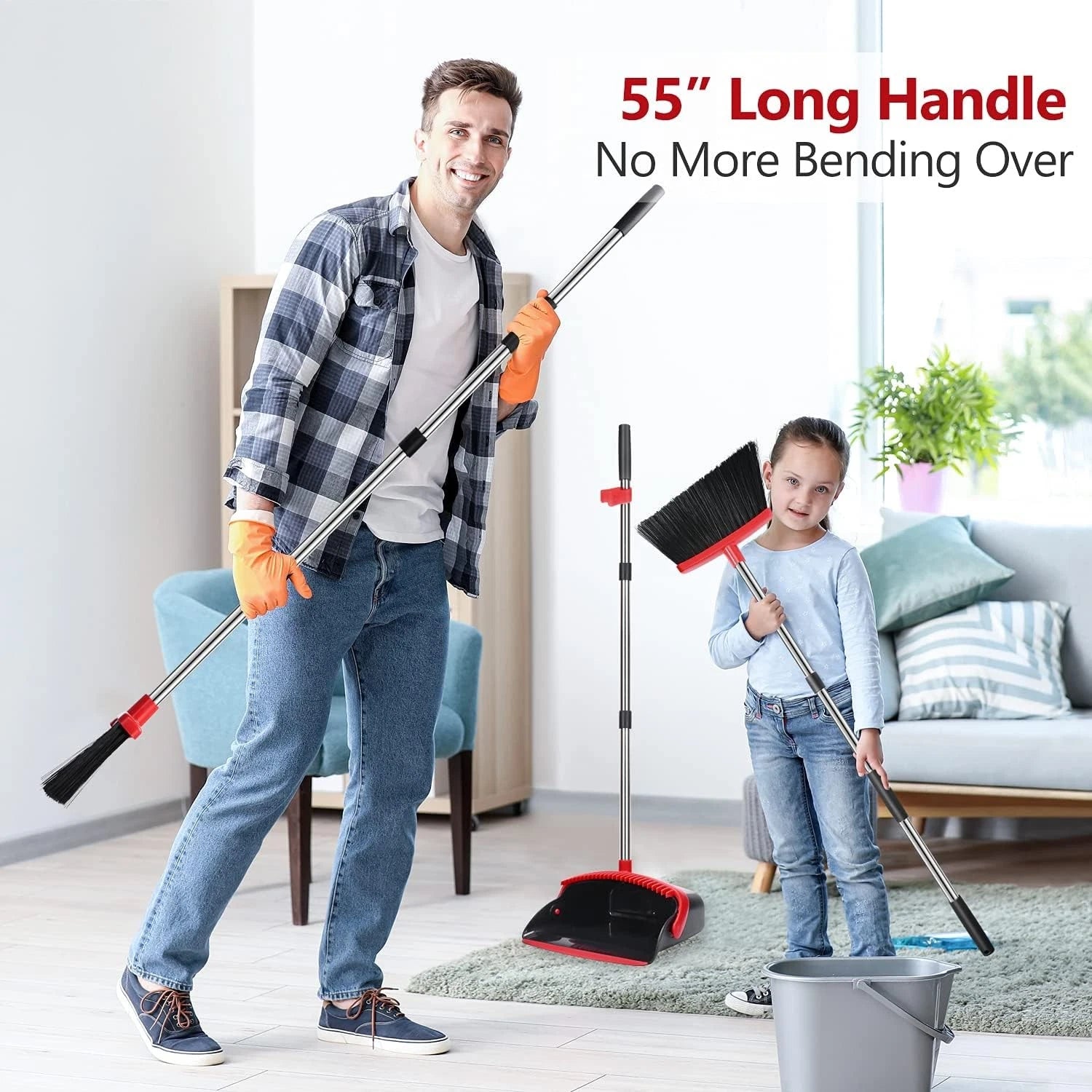 Broom and Dustpan Set, Dust Pan and Broom Combo for Floor Cleaning Dustpan wi...