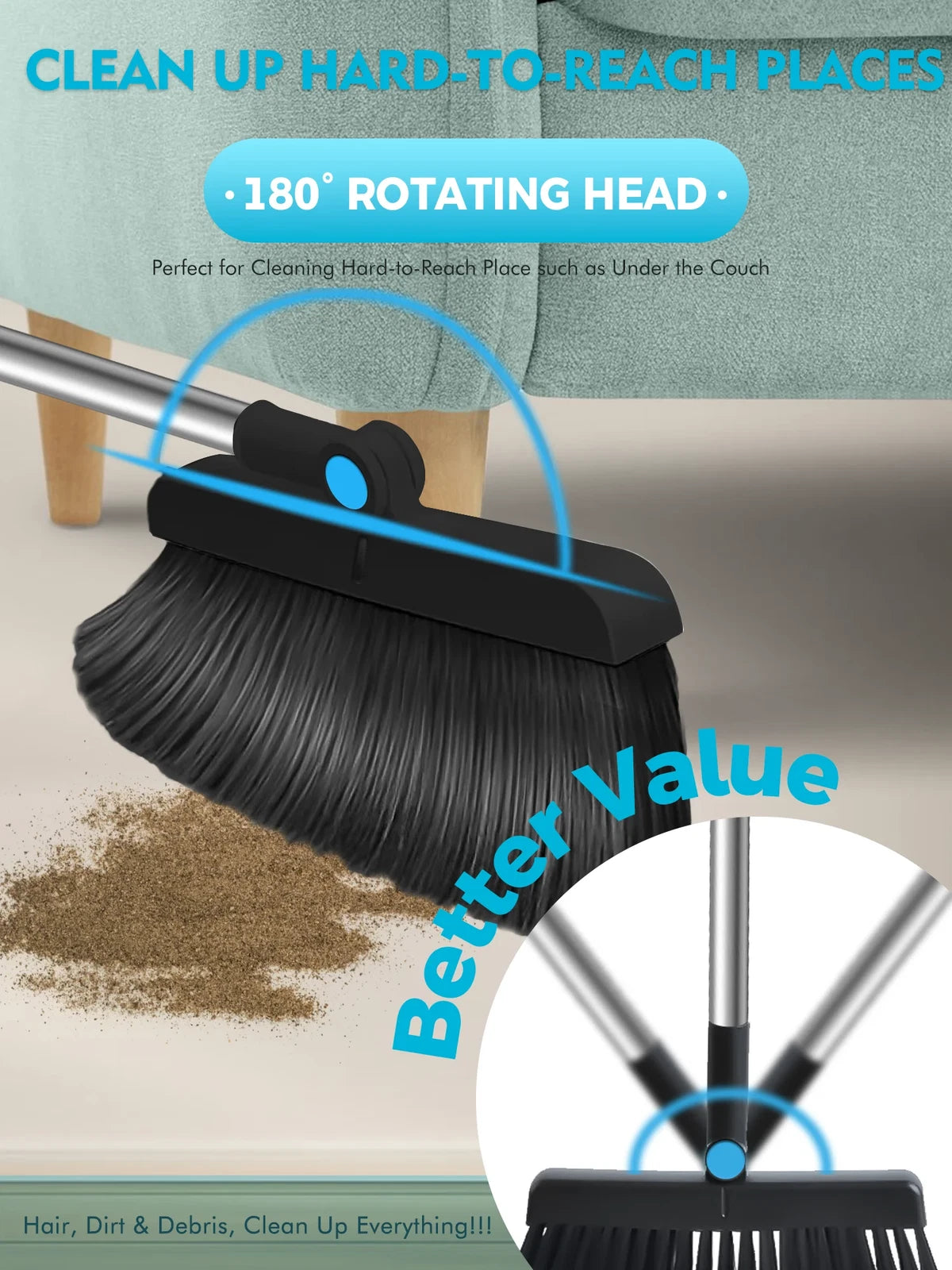 Broom and Dust Pan Combo,Steel Broom and Dustpan Set for Home,Dust Pan with 56.9