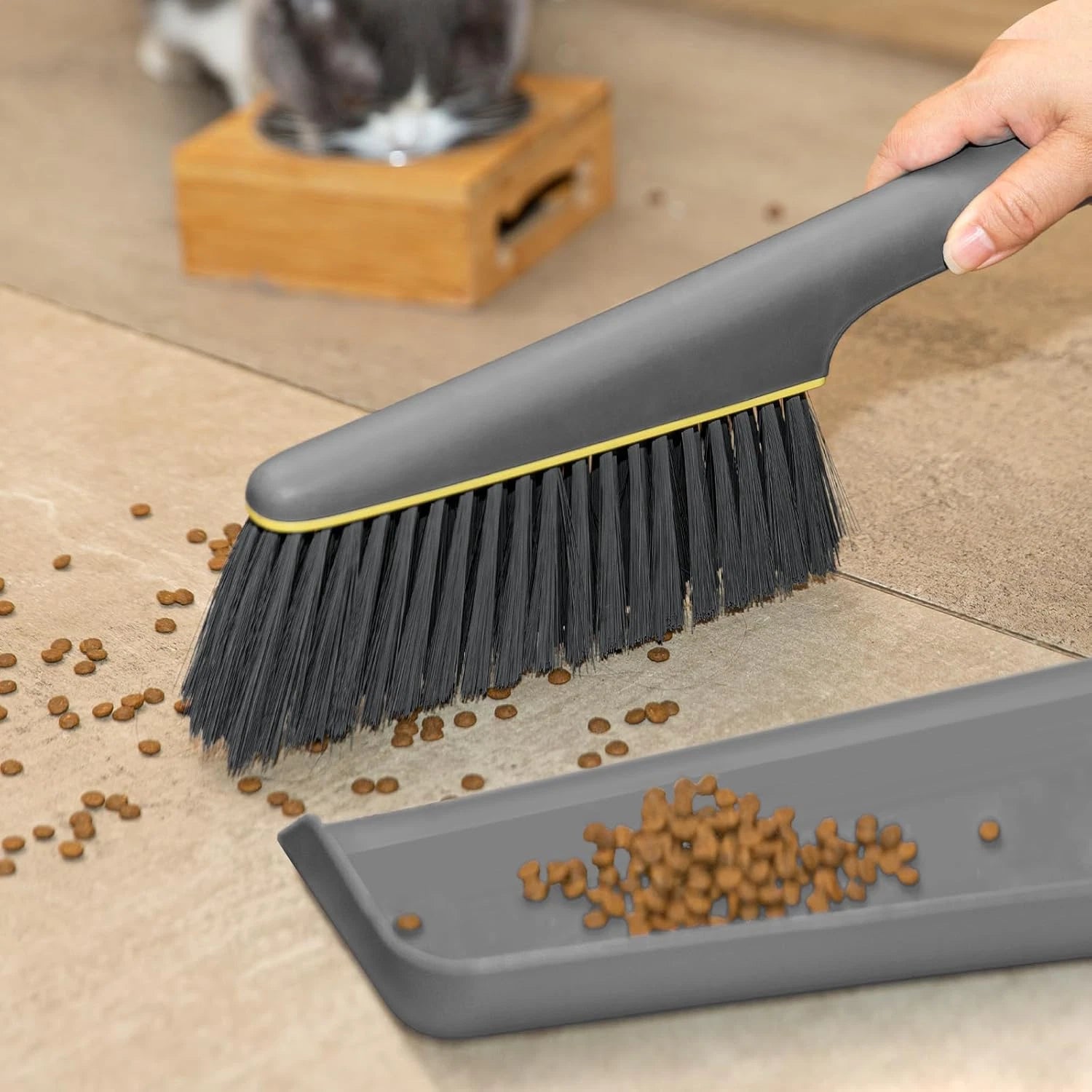 Mini Broom and Dustpan Set Handheld Small Brush Compact Portable Gray