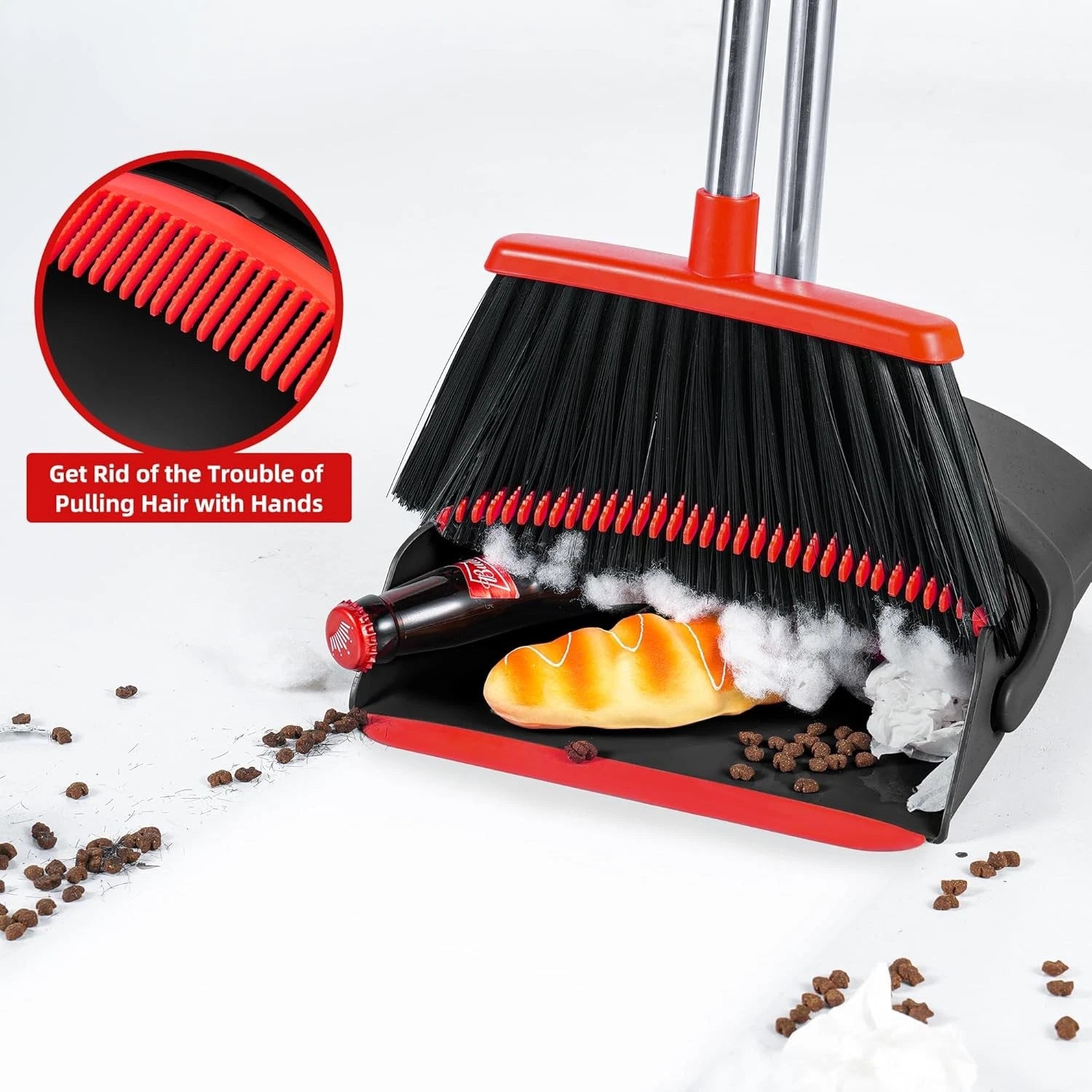 Broom and dustpan set, adjustable handle broom and dustpan combination set,