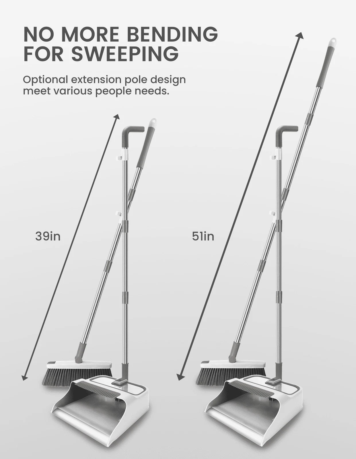 Broom with Dustpan Combo Set,51” Adjustable Long Handle,Broom and Dustpan,Dur...