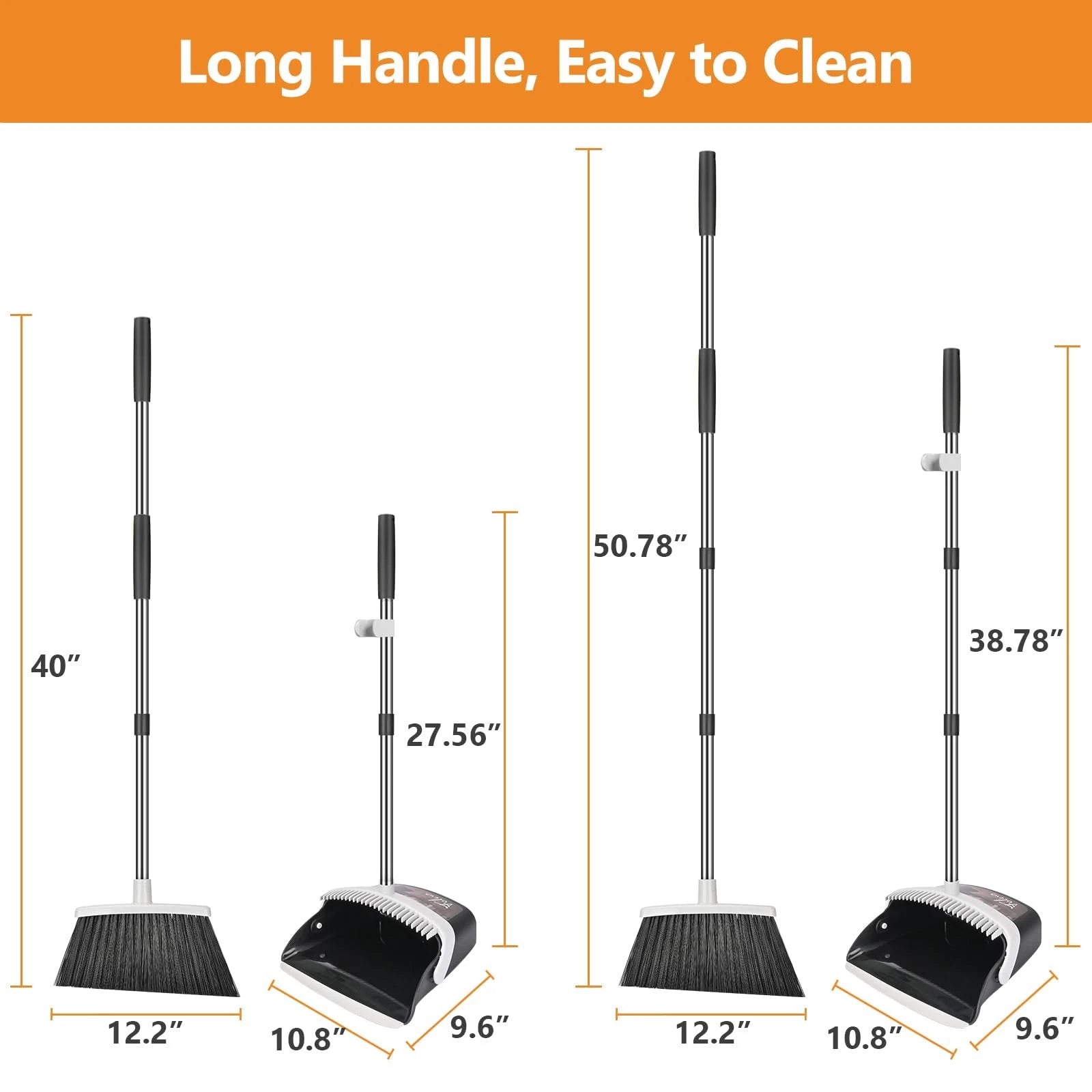 Broom and Dustpan Set Heavy Duty with Long Handle 51 Inch Combo Upright