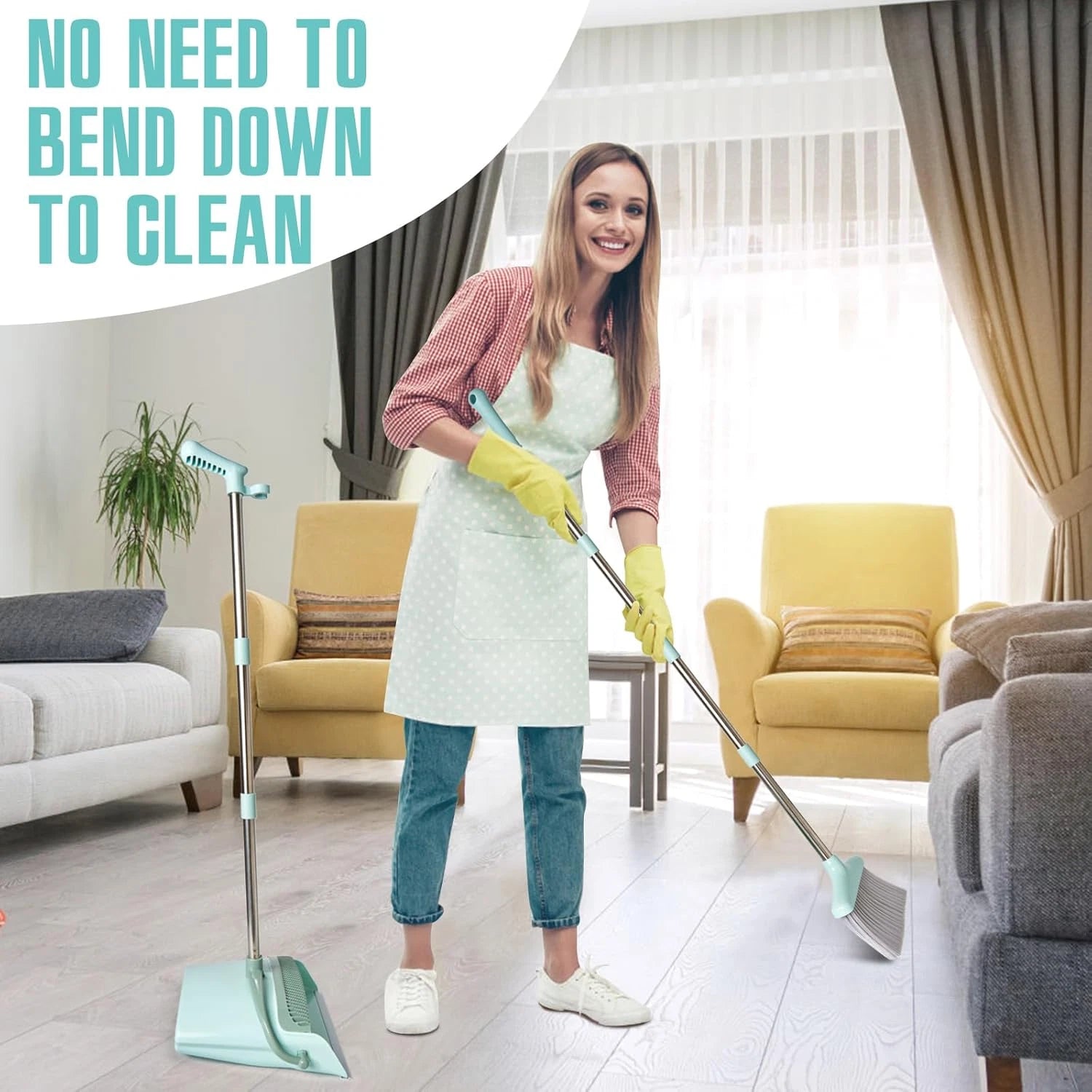 Broom and Dustpan Set for Home, Broom with Dustpan Cleaning Teeth Combo Set, Ind