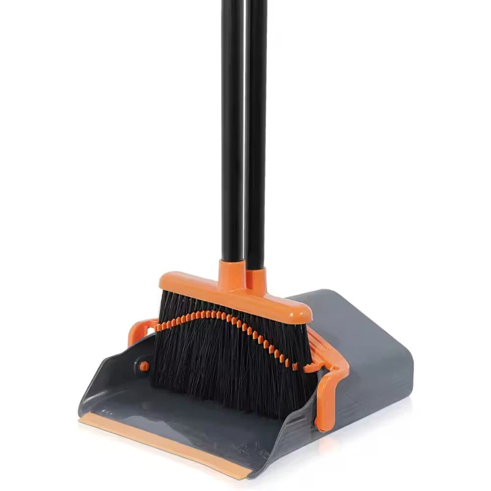 Lobby Broom with Dustpan, Black/Orange