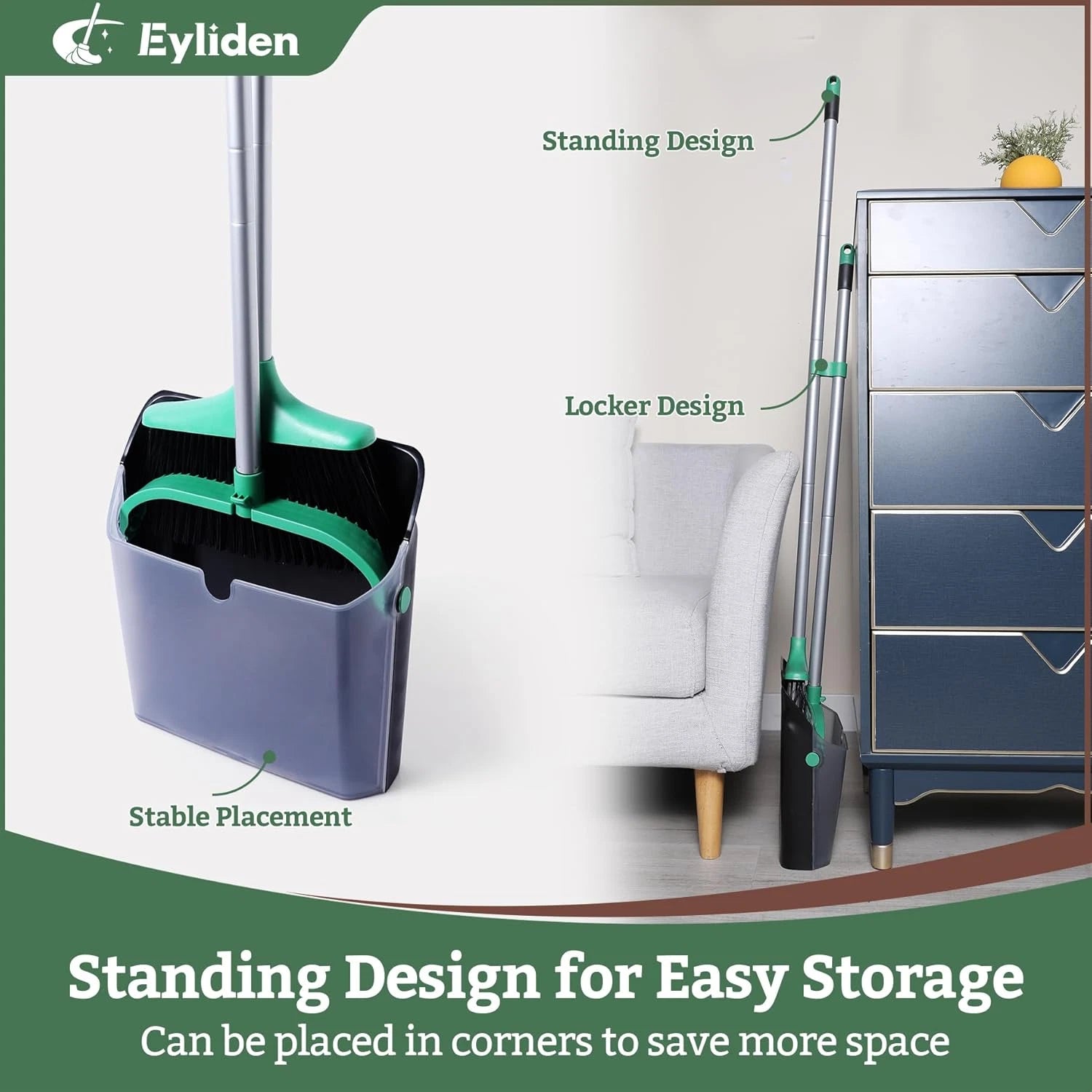 Broom and Dustpan Set, Long Handle Sweep Combo for Home, Office, Kitchen, Lobby,