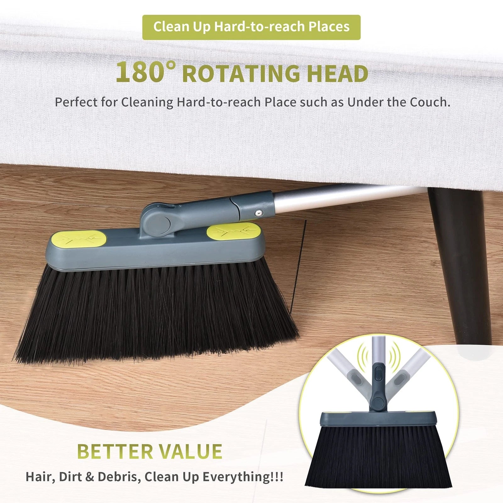 Broom and Dustpan Set for Home with 54"Long Handle Upright and Lightweight