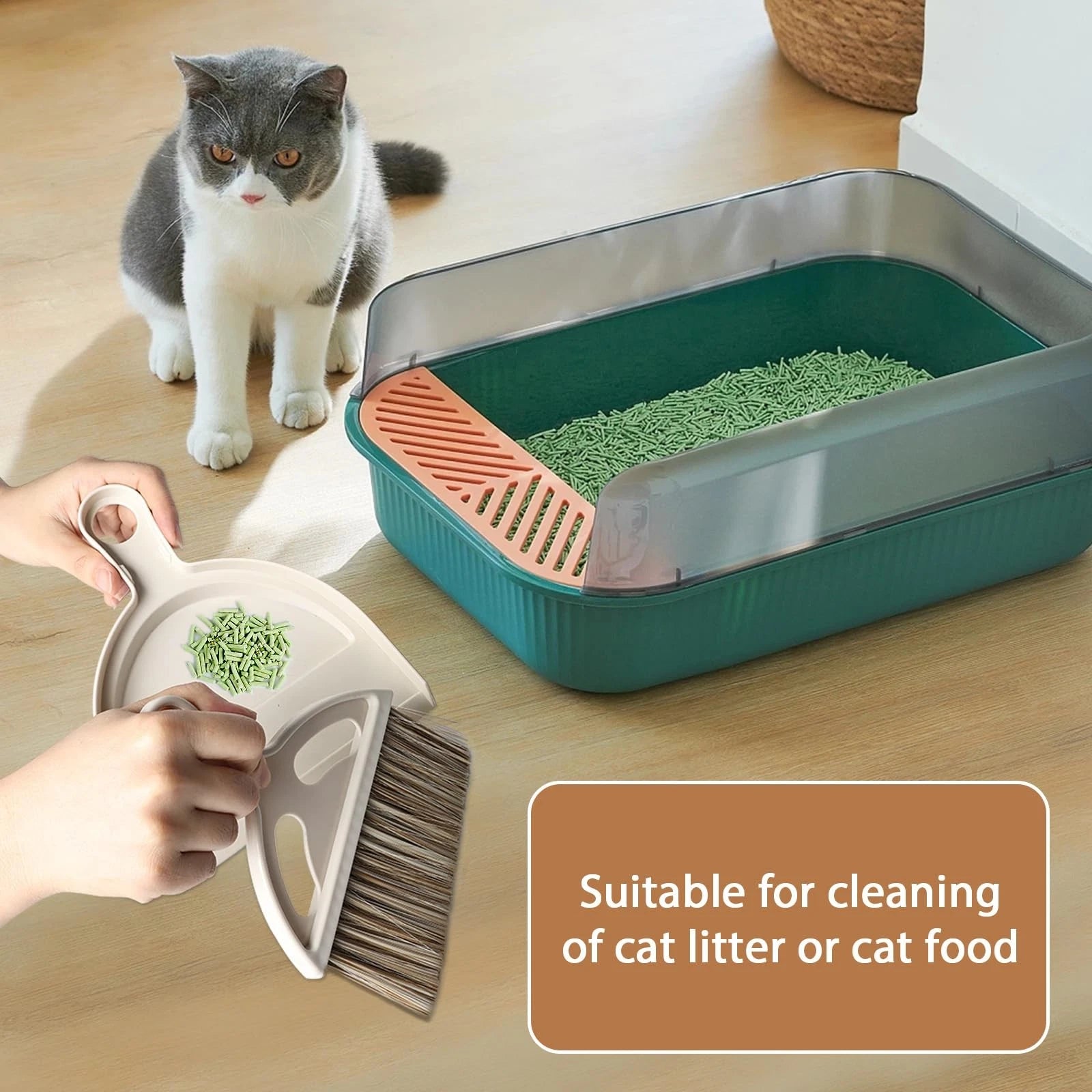 Mini Broom and Small Dustpan Brush - Hand and Set and for Cat Litter Kitchen