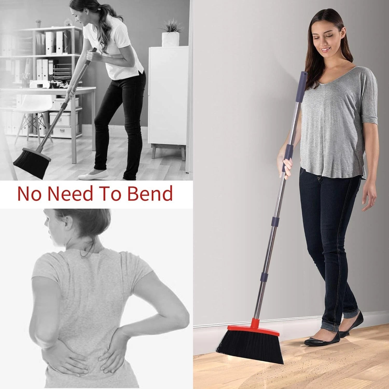 Broom and Dustpan Set with Long Handle & Soft Bristles for Home Use