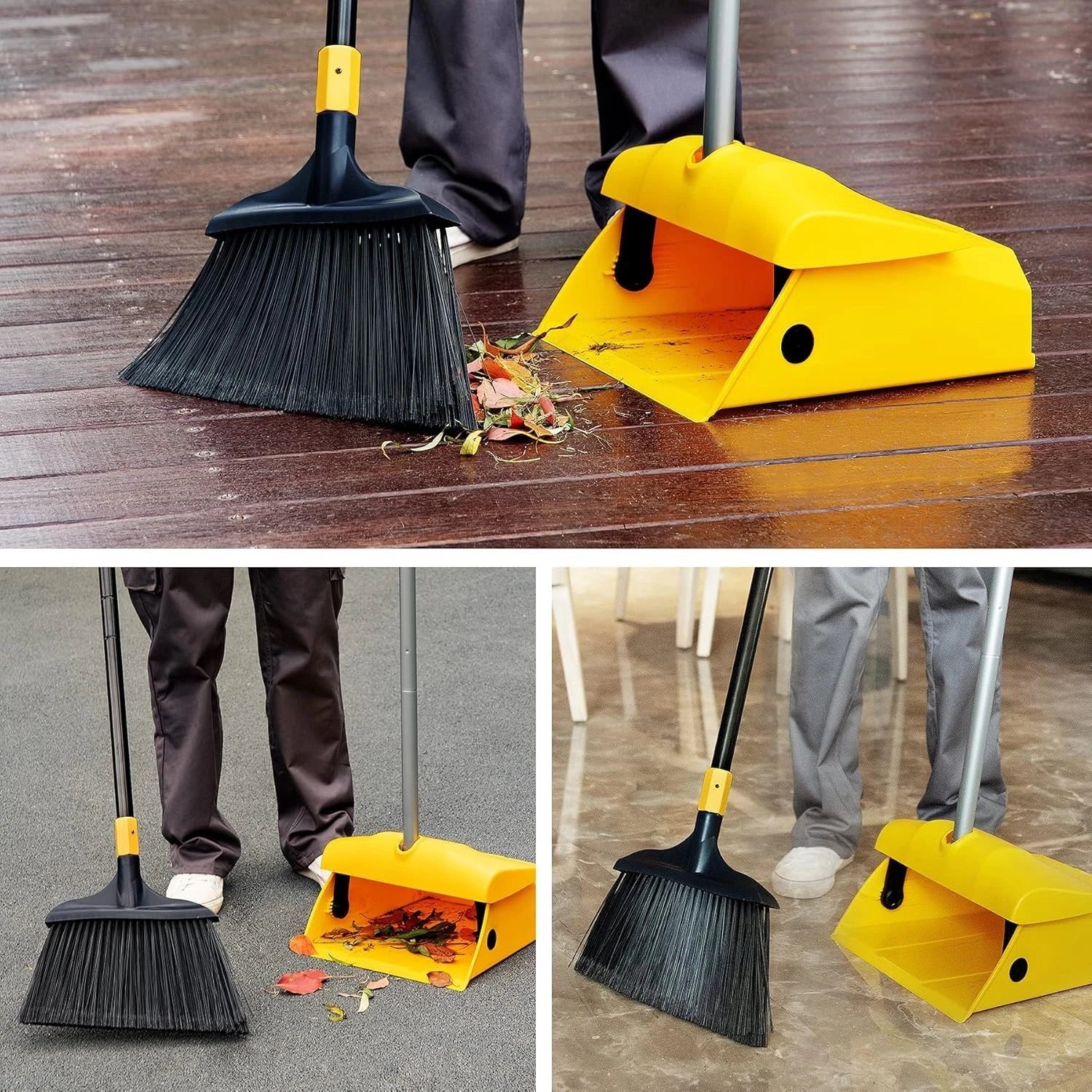 Heavy Duty Broom and Dustpan Set Commercial Outdoor Indoor 2+1