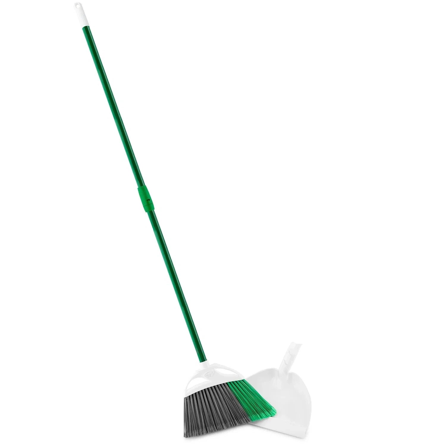 2 Piece Steel Handle Angle Broom and Dustpan Green Steel Handle