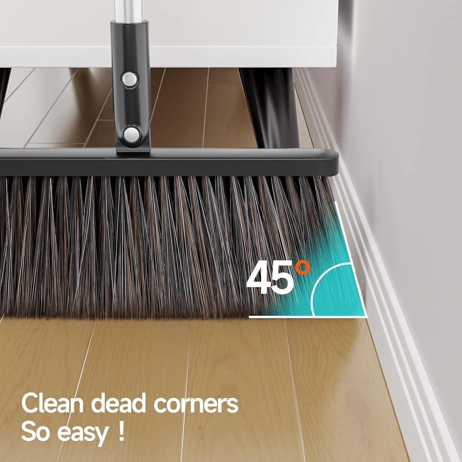 Broom Dustpan 51.6" Adjustable Long Handle 2 Replaceable Head Standing Set Lobby