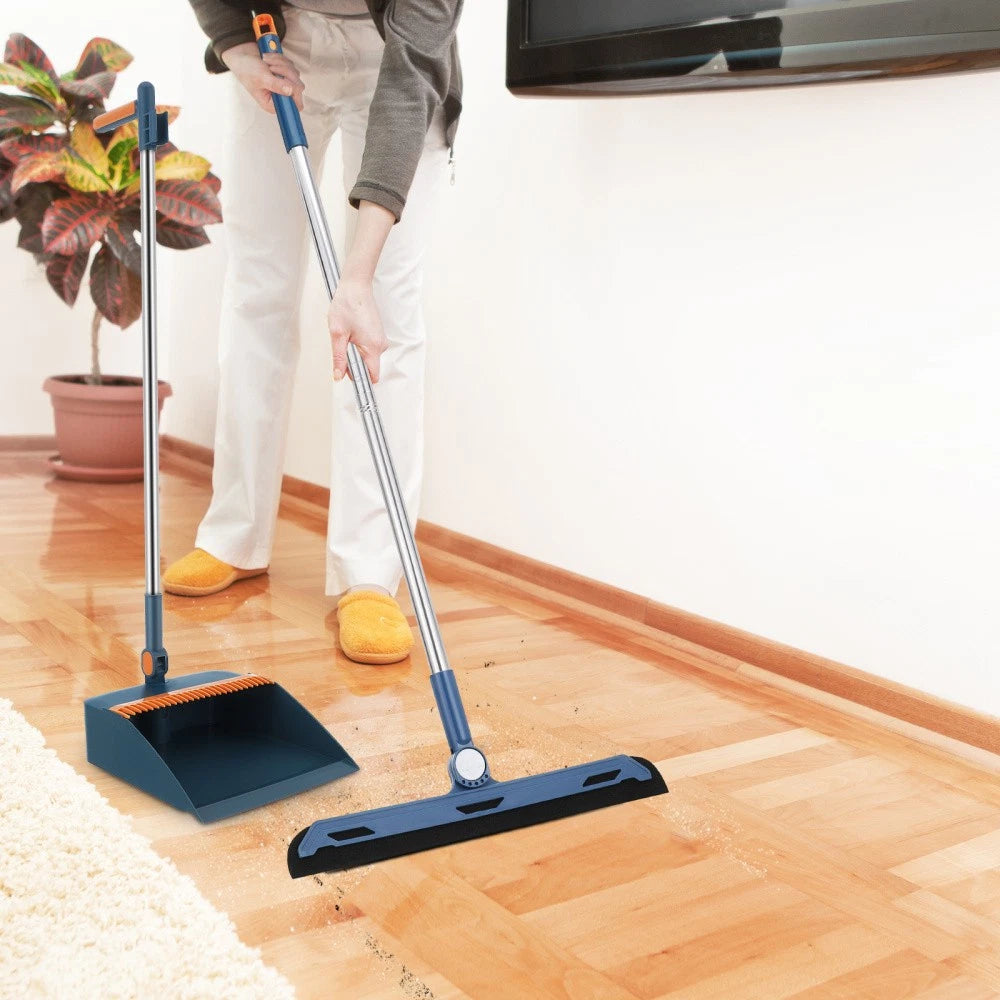 3x Adjustable Long Handle Dustpan and Brush Dust Pan and Broom with Broom Holder