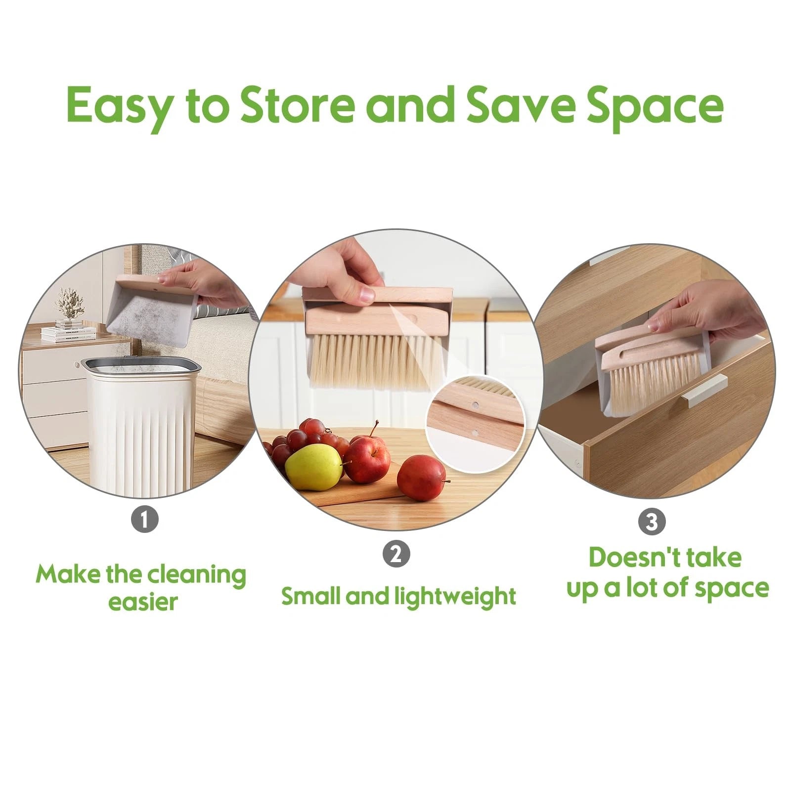 Small Dustpan and Brush Set with Wood Handle Portable Broom and Metal Wooden