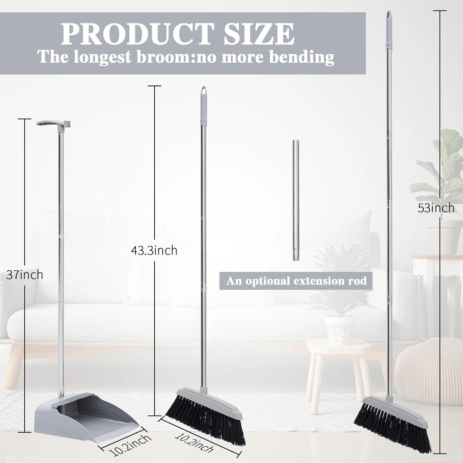 8 Set 16 Pcs Broom and Dustpan Set 53 Inch Broom with Dustpan Combo with Long Ha