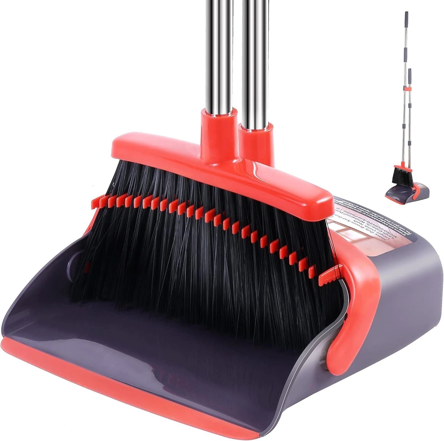 Broom and Dustpan Set with Long Handle & Soft Bristles for Home Use
