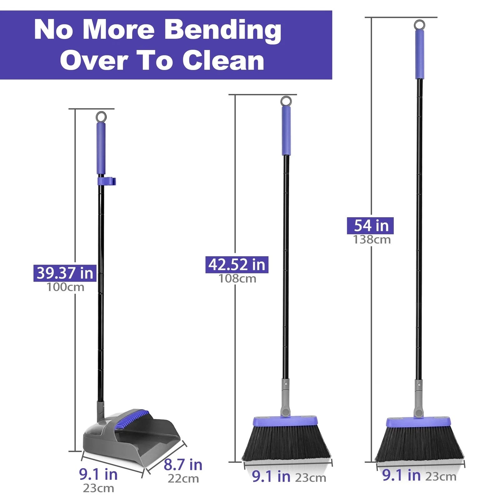 Collapsible Broom Dustpan Set Long Handle Soft Bristle Indoor Outdoor Swivel 54"