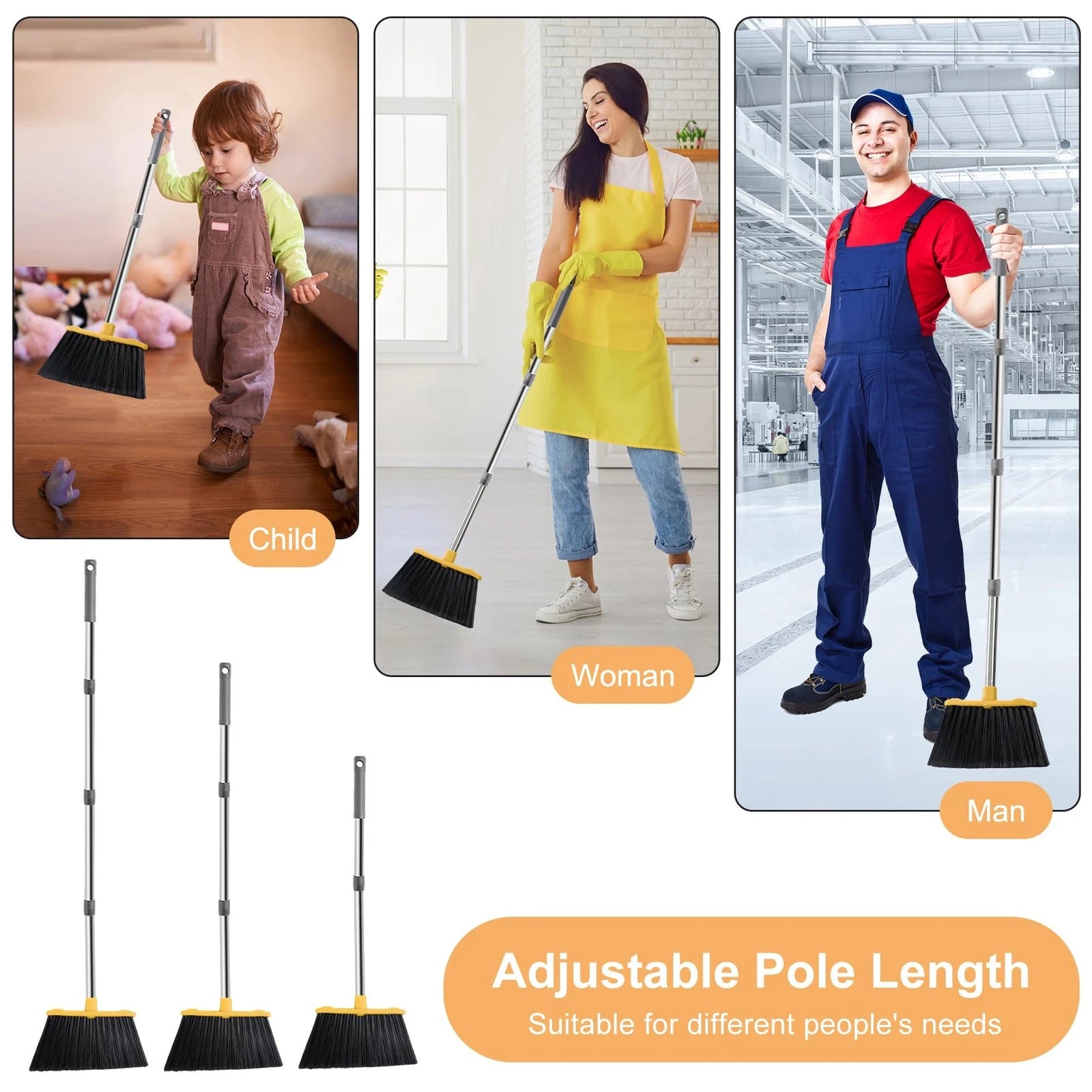 3-Pack Commercial Broom and Dustpan Combo Set, Industrial 51'' Broom and Dust...