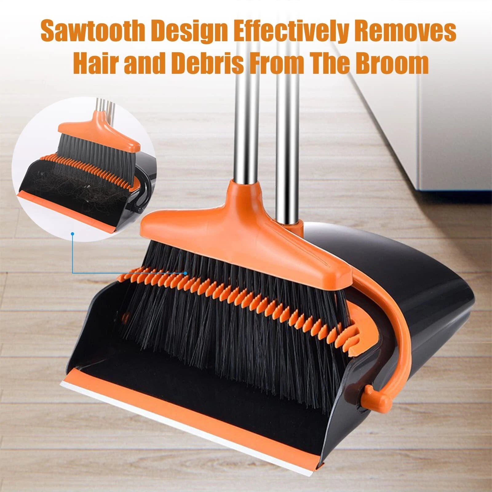 Broom and Dustpan Set with Long Handle Windproof Stand Up Dustpan with Broom ...