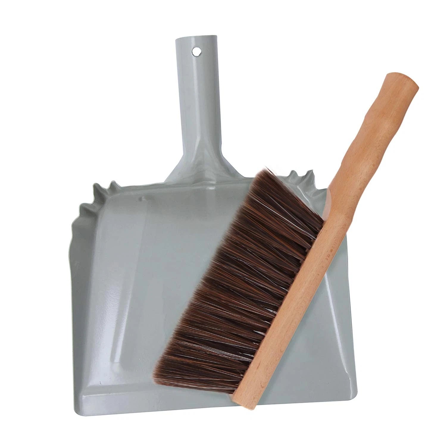 OAKART Metal Dust Pan and Brush Set Soft Bristle Wooden Broom Heavy Duty Pan ...