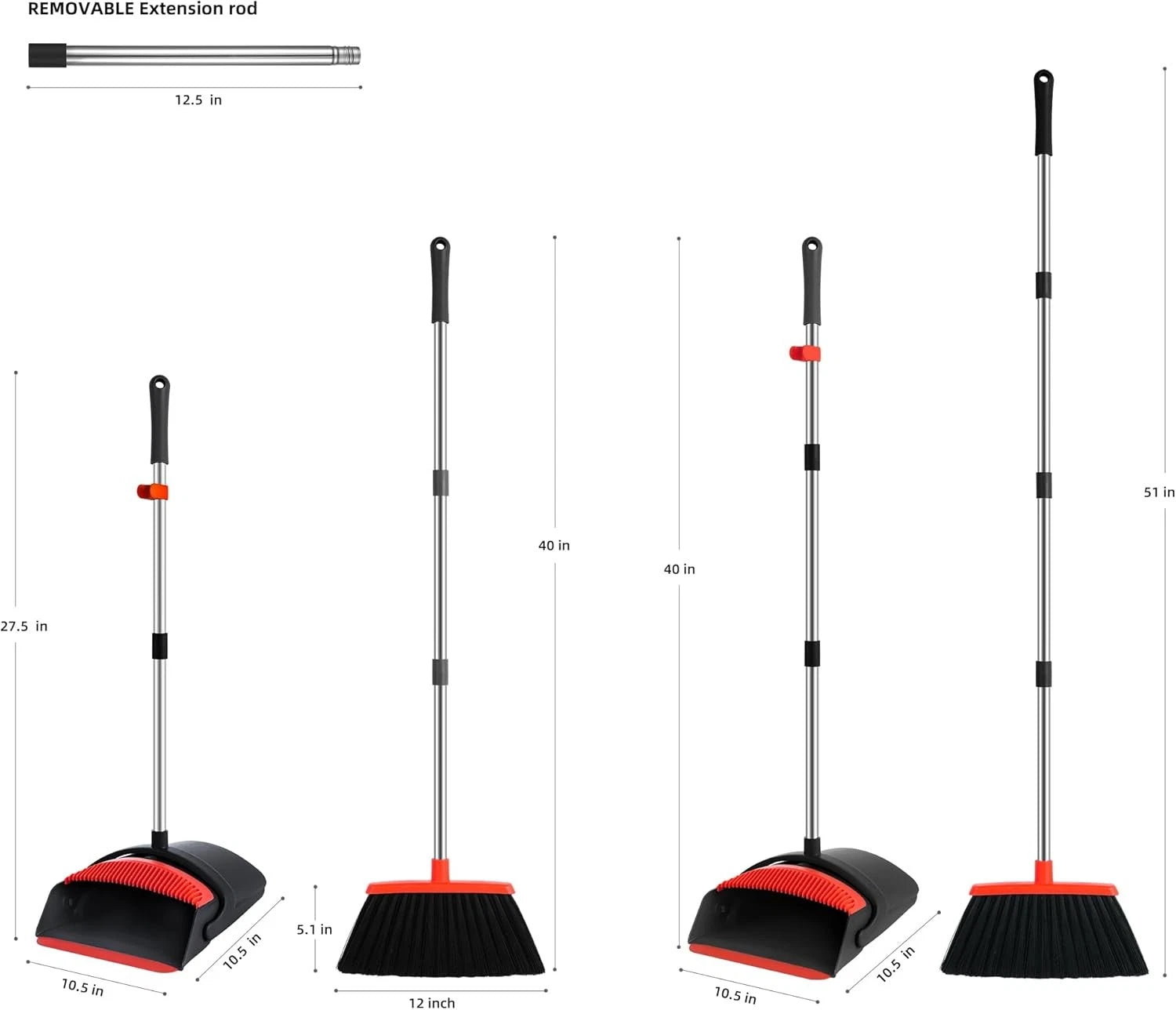 Broom Dustpan Set Adjustable Handle Teeth Hair Cleaning Home Office