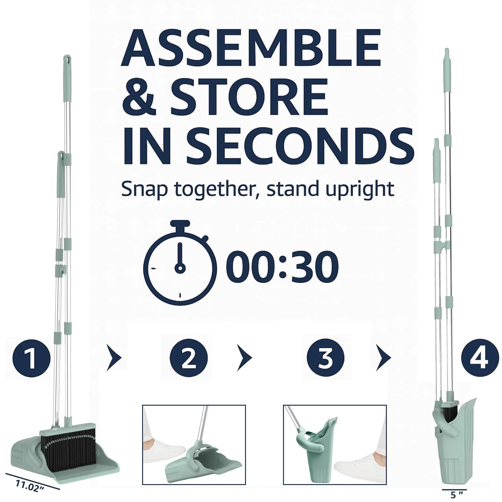 Pet Hair Broom & Dustpan Set – Long Handle 41–51″, TPR Edge, Self-Cleaning Du...