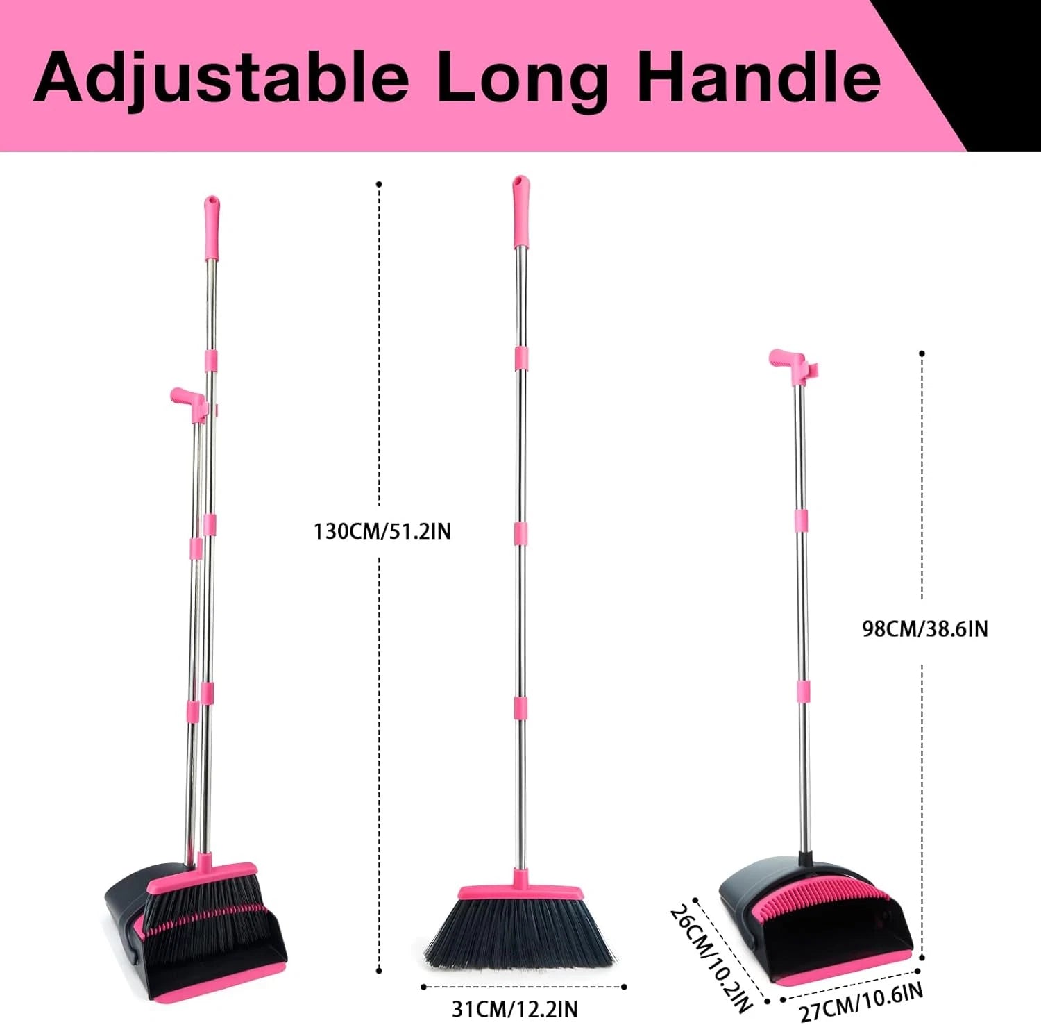 Broom and Dustpan Set, Long Handle Lightweight Dustpans with Broom Combo for Hom