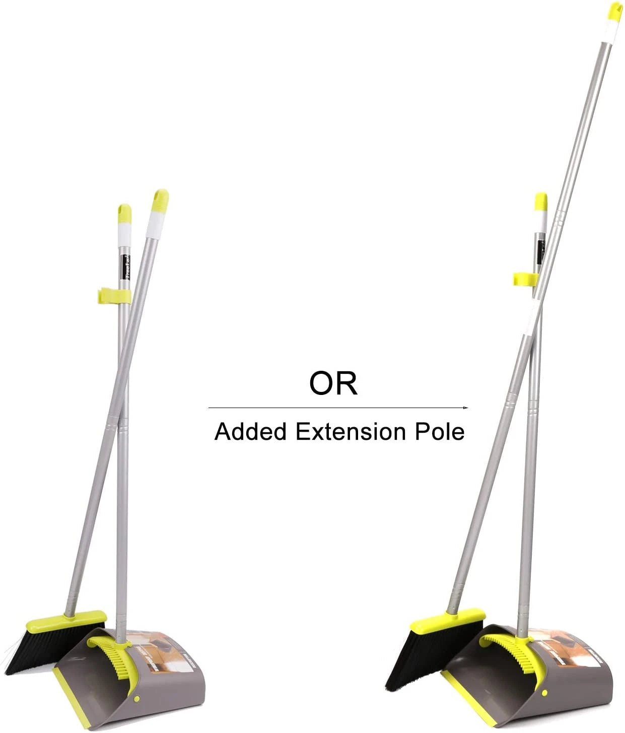 Broom with Dust Pan Long Handle Combo Set for Office, Home (Gray Green)