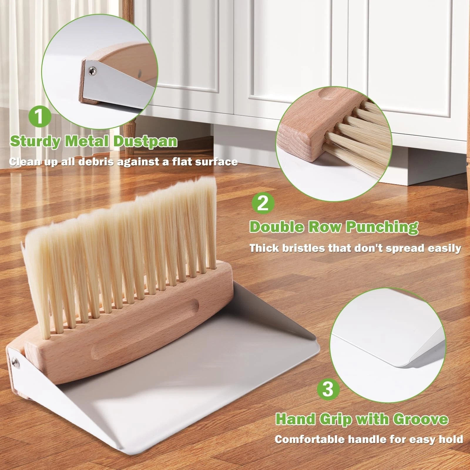 Small Dustpan and Brush Set with Wood Handle Portable Broom and Metal Wooden