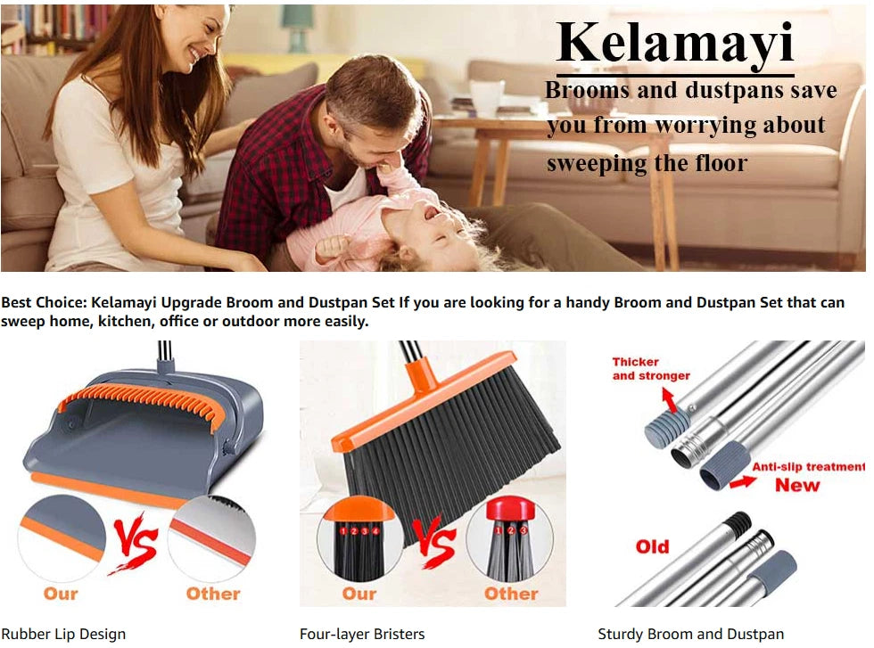 Kelamayi Broom Dustpan Set Self-Cleaning Upright Pet Hair Floor Sweeper