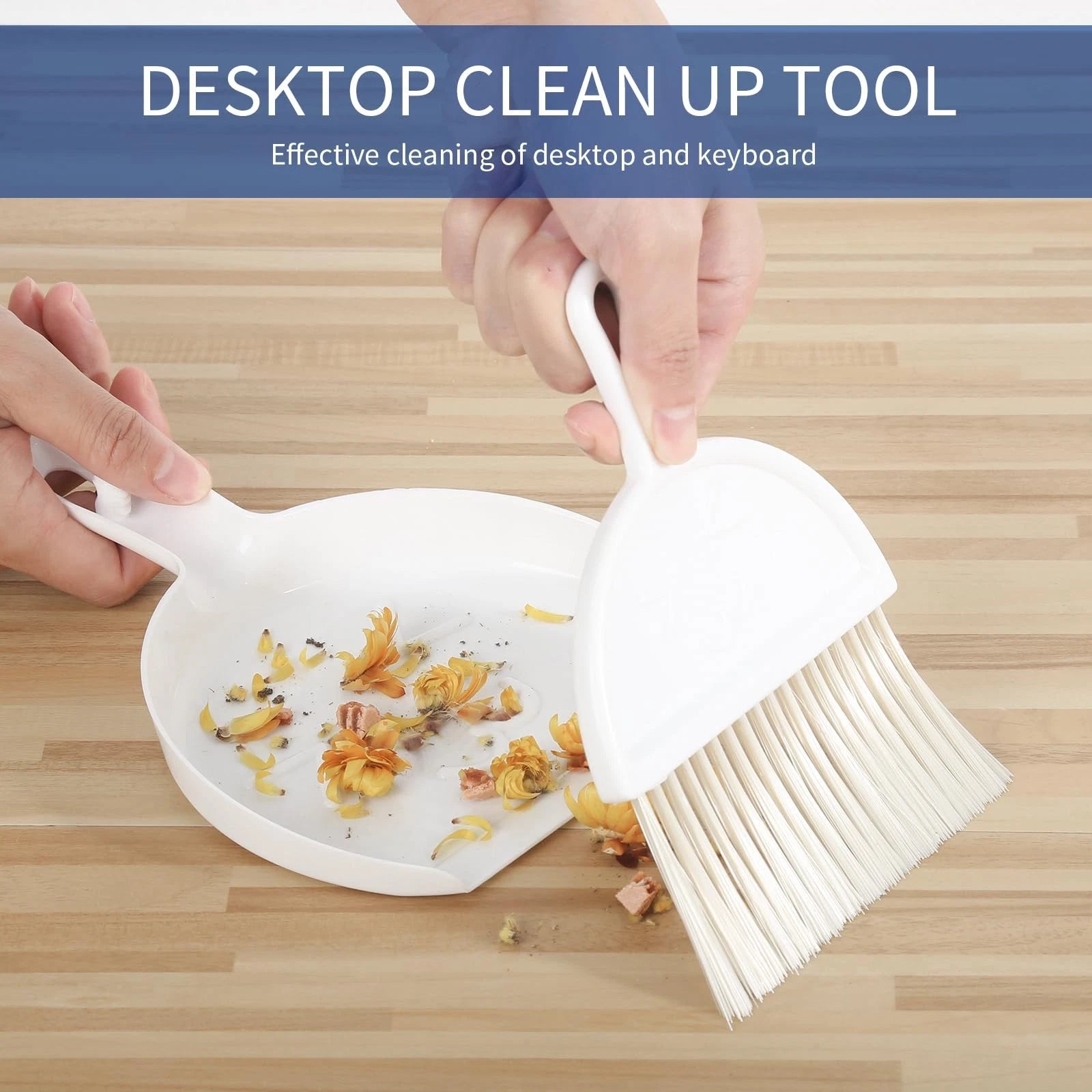 2 in 1 Broom and Dustpan Set with Long Handle for Home Kitchen Room White