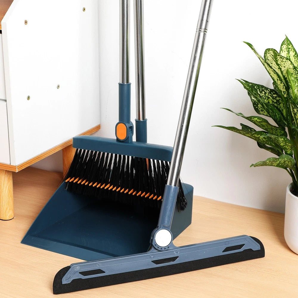 3x Adjustable Long Handle Dustpan and Brush Dust Pan and Broom with Broom Holder