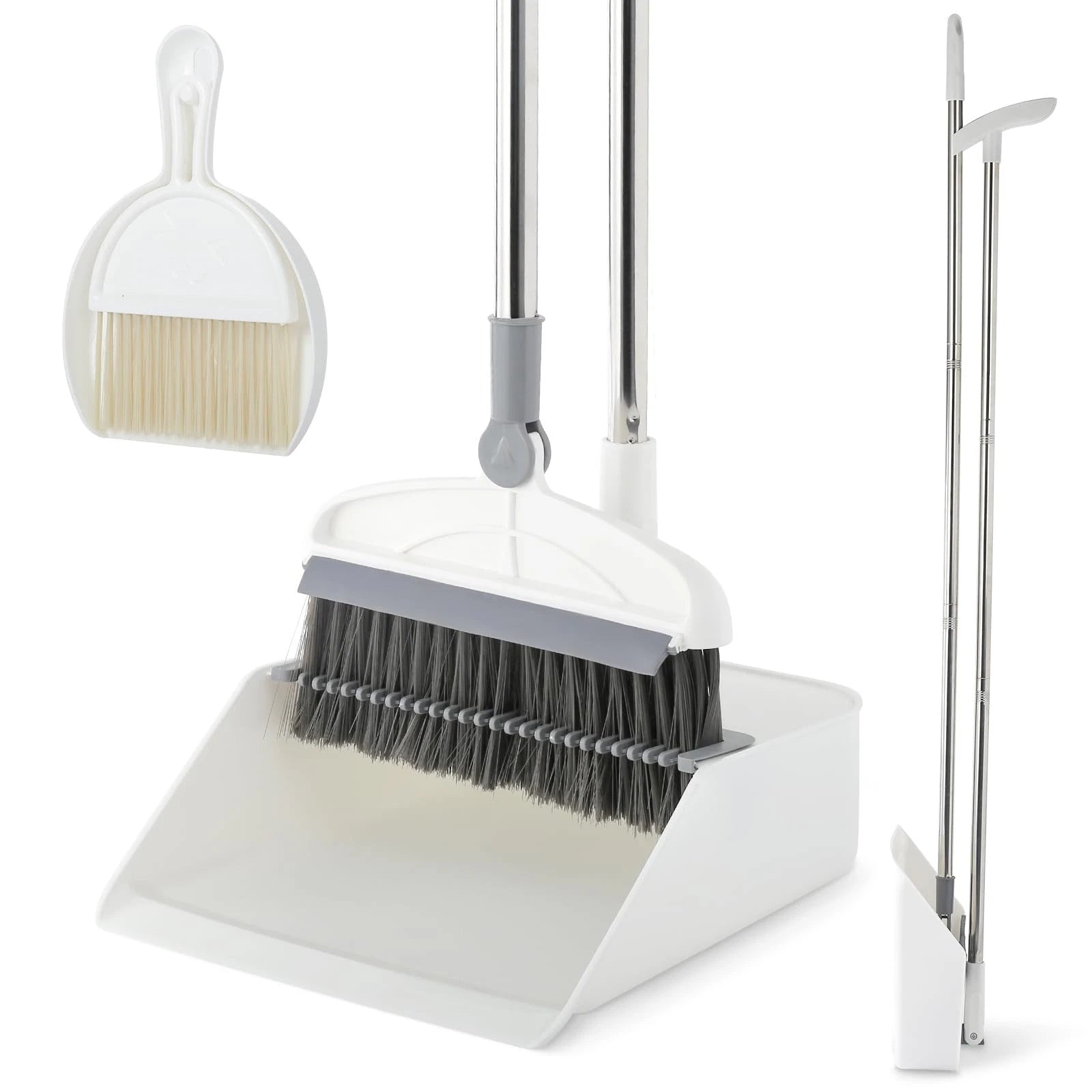 Broom with Dustpan Combo Set 2 in 1 and Long Handle Upright 180° Rotating Brush