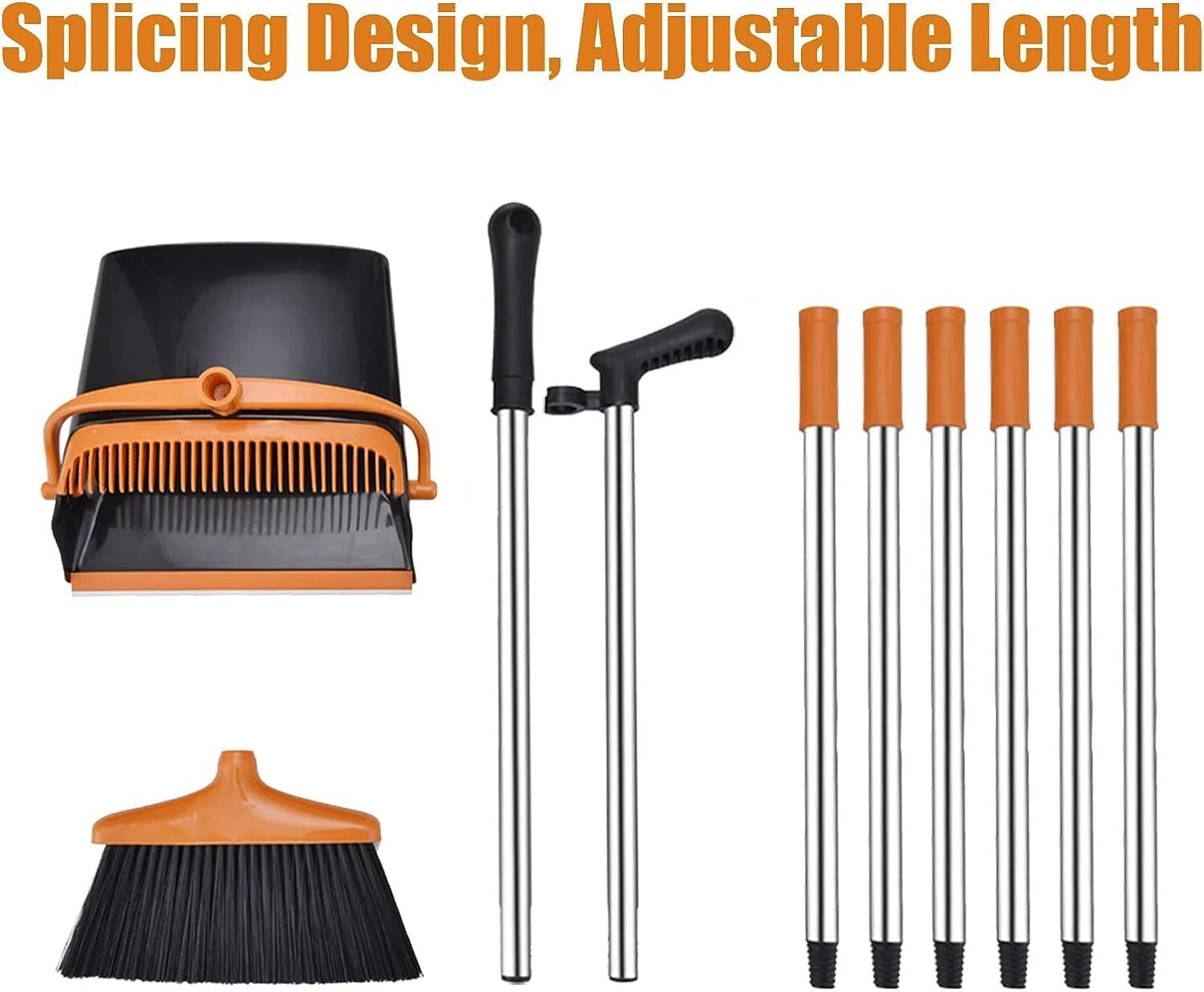 Broom and Dustpan Set with Long Handle Windproof Stand Up Dustpan with Broom ...