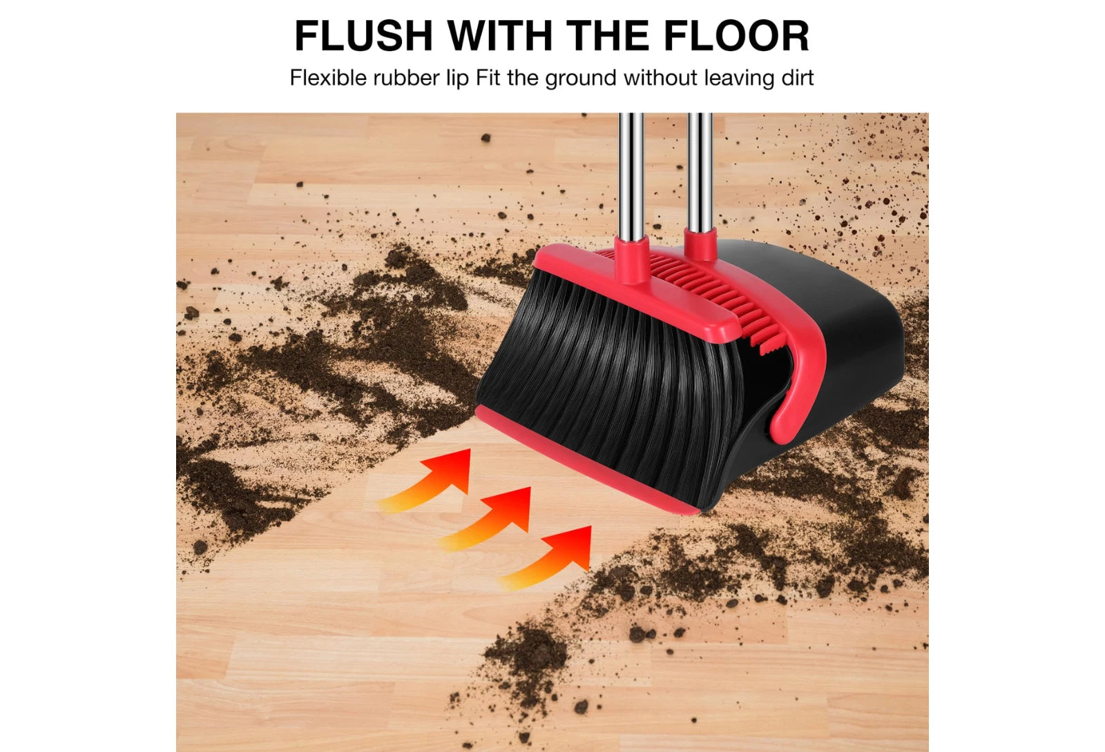 52in Long Handle Broom & Dustpan Set for Floor Cleaning (Black&Red)