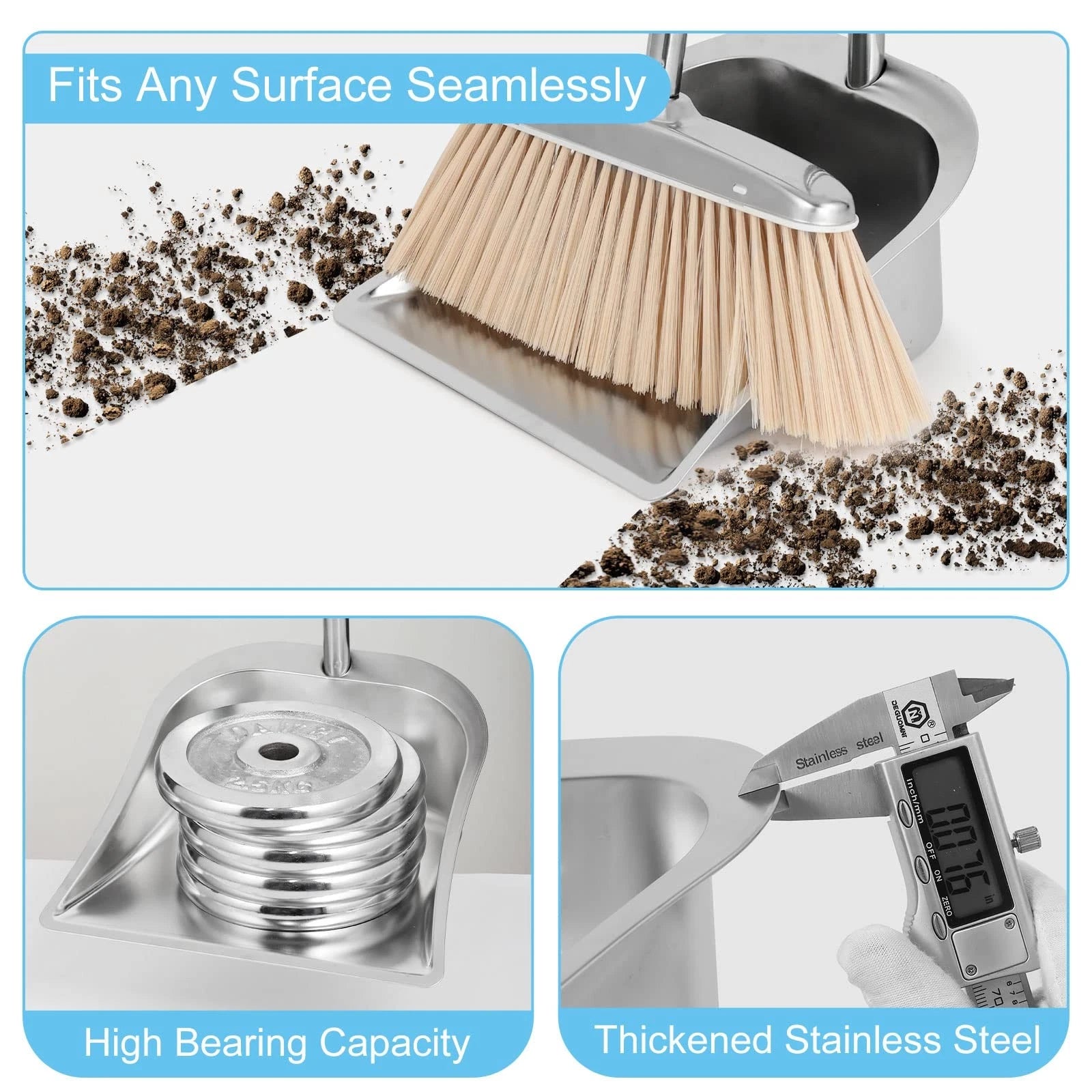 Broom and Dustpan Set for Home, Stainless Steel Broom and Dustpan Set with Lo...