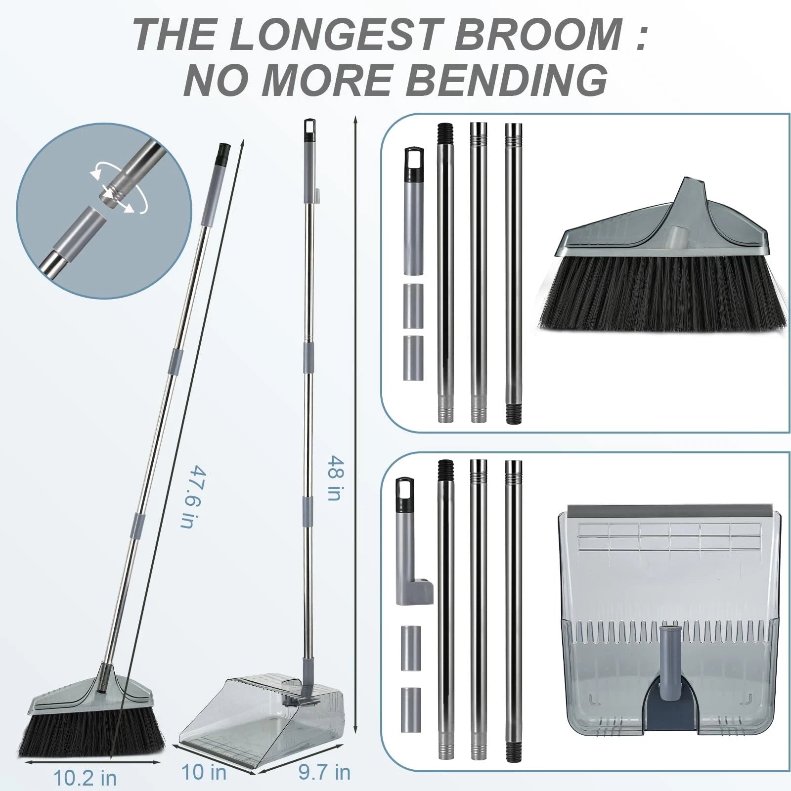 Broom with Dustpan Combo and Set Long Handle Kitchen Brooms and Brush Standing
