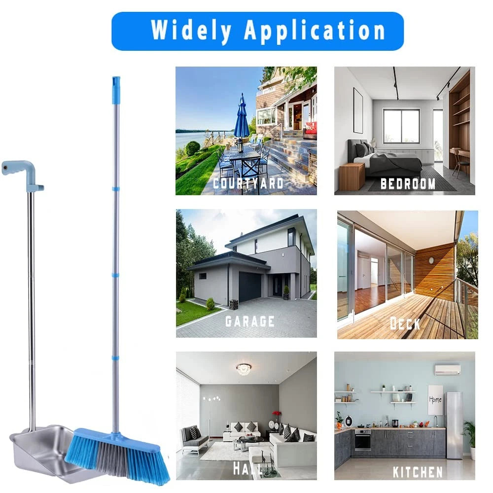 Broom and Dustpan Set Long Handle Heavy Duty Indoor Broom Dust Pan Combo 52"/38"