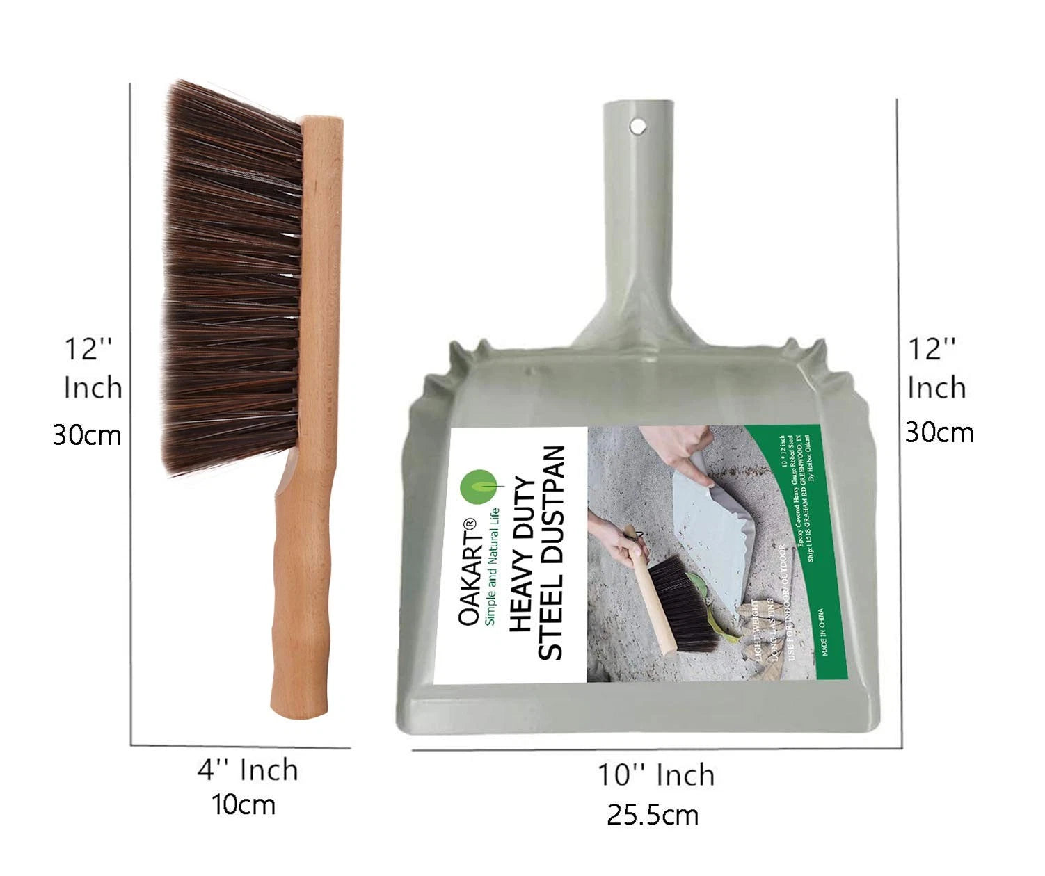 OAKART Metal Dust Pan and Brush Set Soft Bristle Wooden Broom Heavy Duty Pan ...