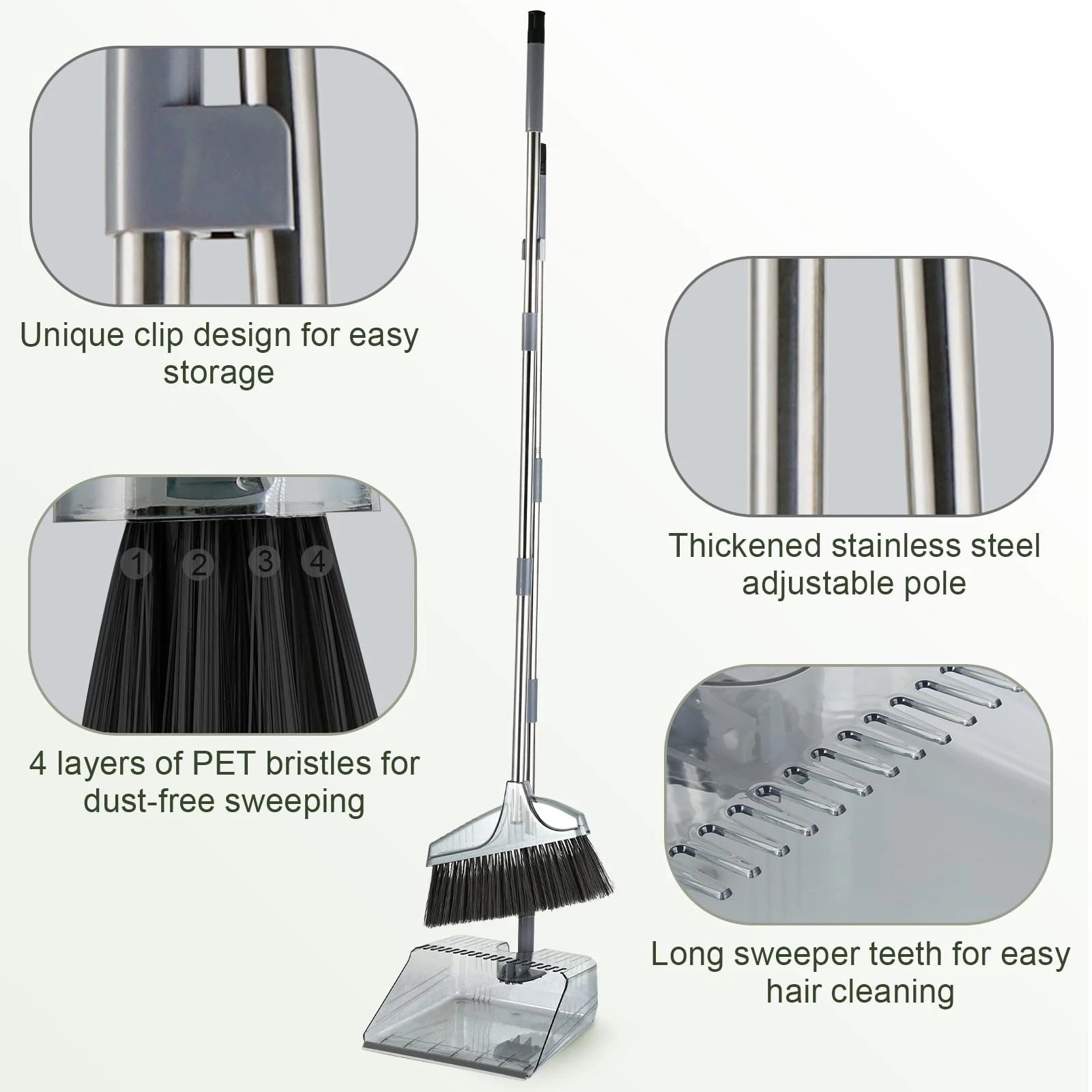 Broom with Dustpan Combo and Set Long Handle Kitchen Brooms and Brush Standing