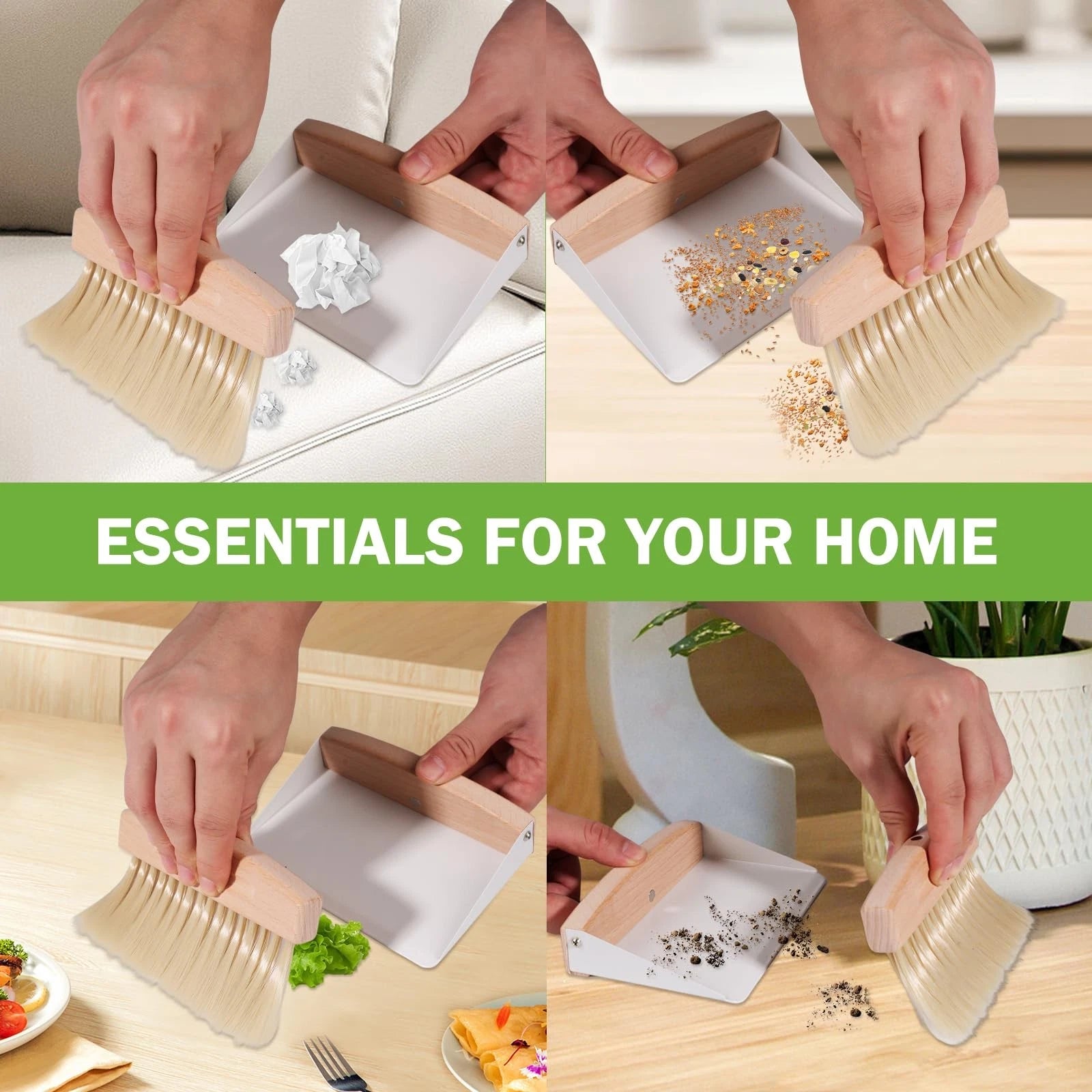 BONUMVITA Small Dustpan and Brush Set with Wood Handle,Portable Hand Broom an...