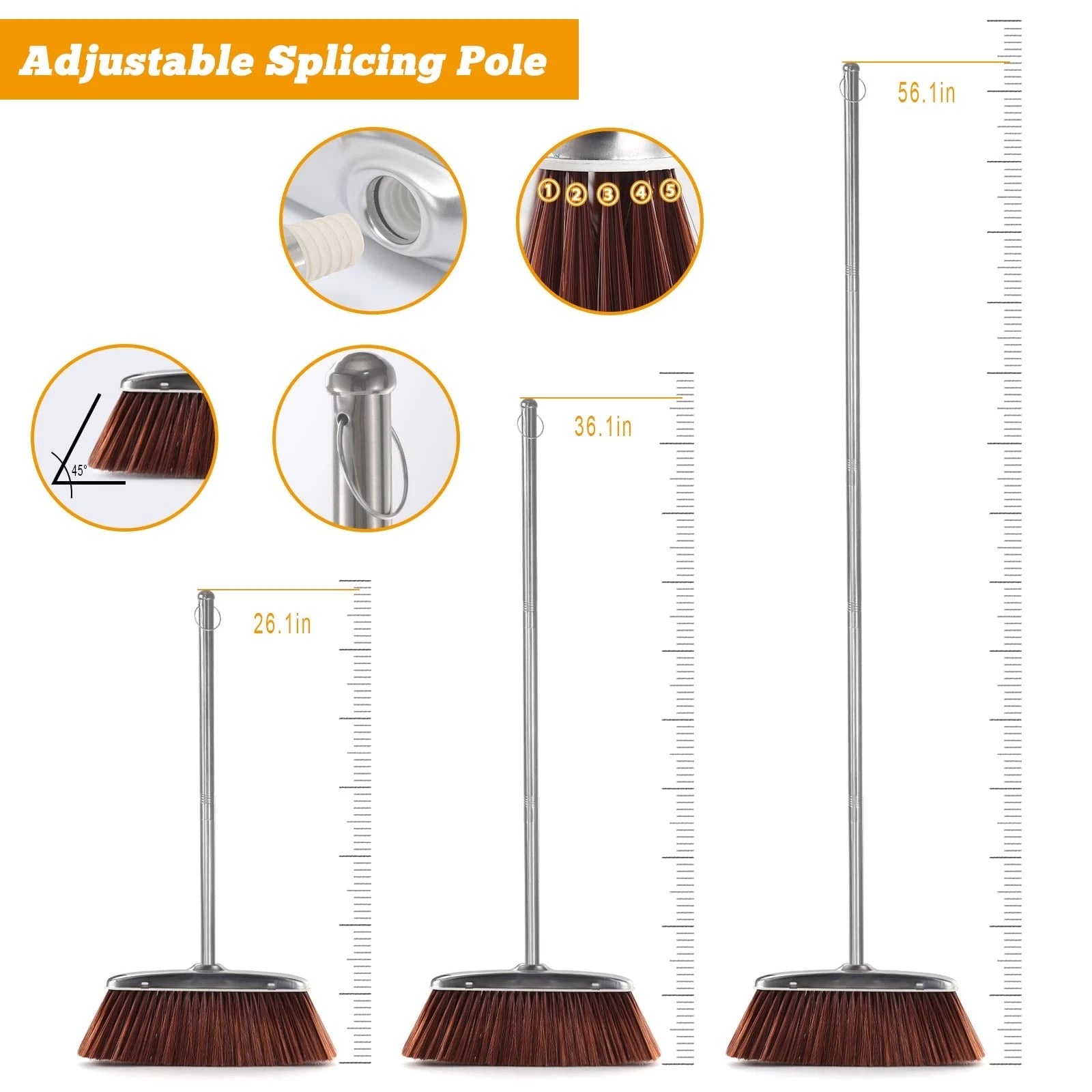 Broom and Dustpan Set Long Handle Heavy Duty Upright Windproof for Home Office